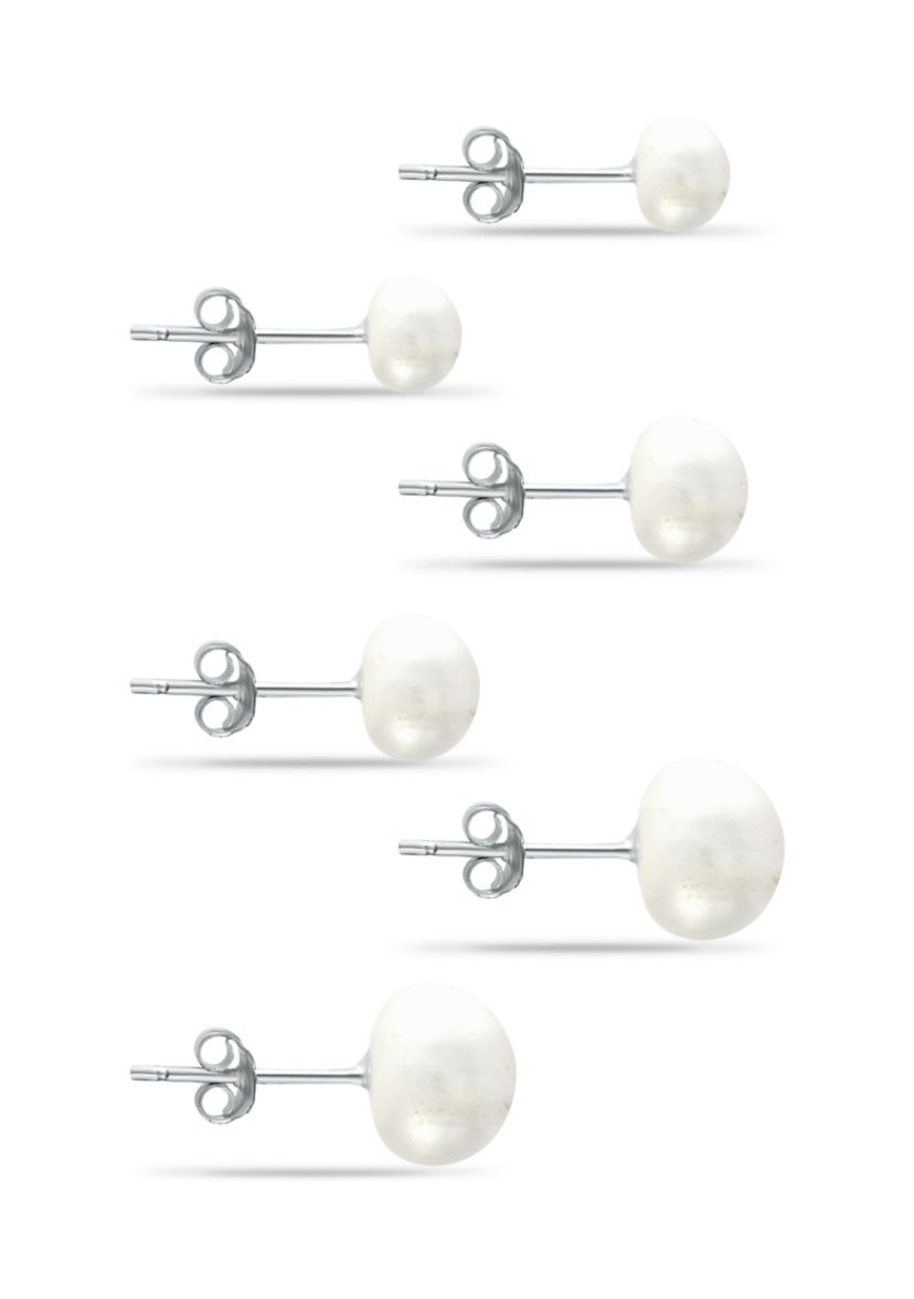 Fresh Water Pearl Stud Earrings 3-Piece Set in Sterling Silver