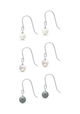 Belk Co Multi Color Fresh Water Pearl Drop Earrings 3 Piece Set In Sterling Silver Belk