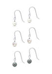 Multi Color Fresh Water Pearl Drop Earrings 3-Piece Set in Sterling Silver