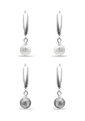 Belk & Co 8 Millimeter White and Gray Freshwater Pearl Drop Earrings Set in Sterling Silver