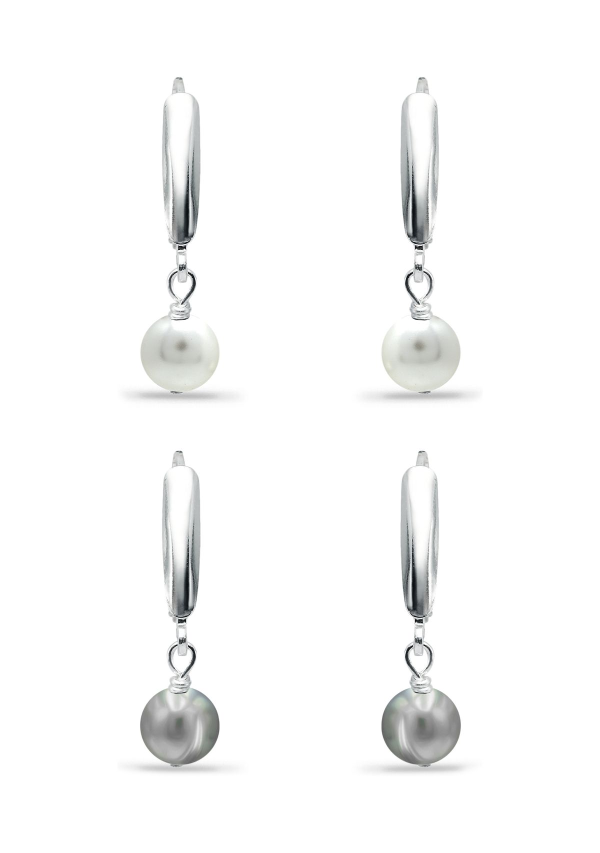 8 Millimeter White and Gray Freshwater Pearl Drop Earrings Set in Sterling Silver