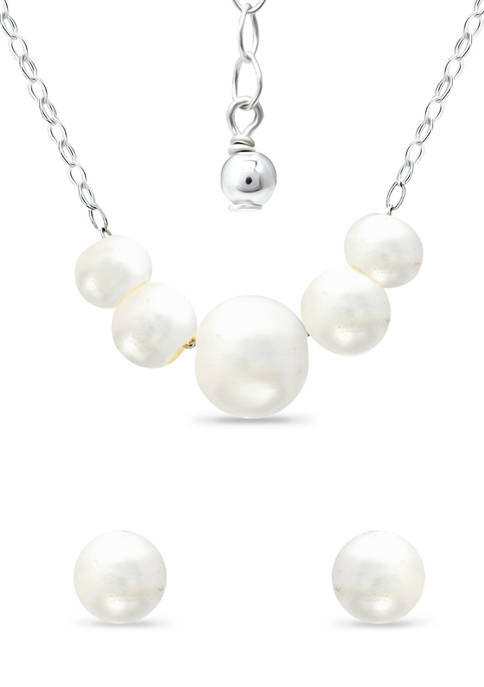 Fresh Water Pearl Necklace Earring 2-Piece Set in Sterling Silver