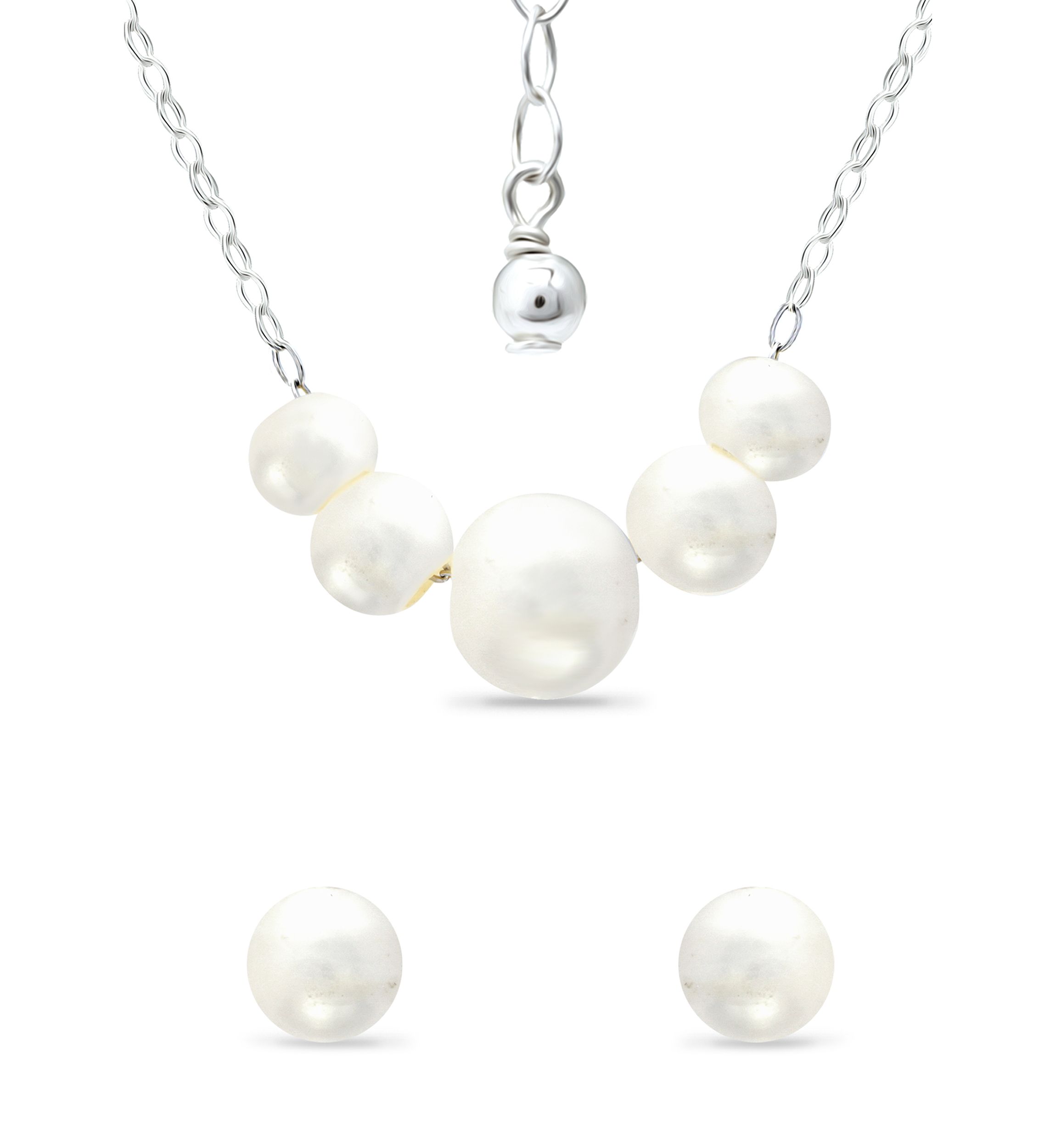 Fresh Water Pearl Necklace Earring 2-Piece Set in Sterling Silver
