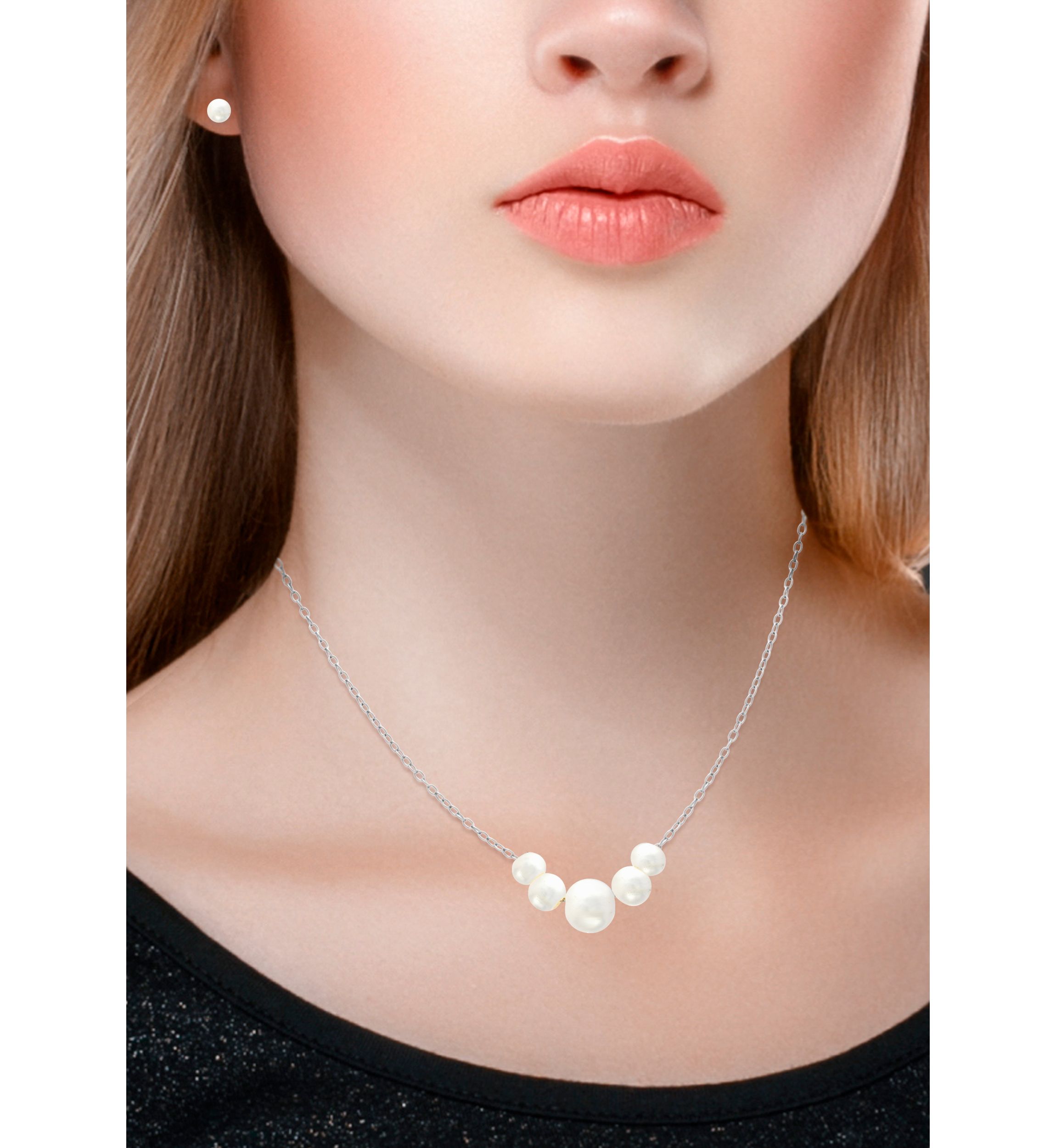 Fresh Water Pearl Necklace Earring 2-Piece Set in Sterling Silver