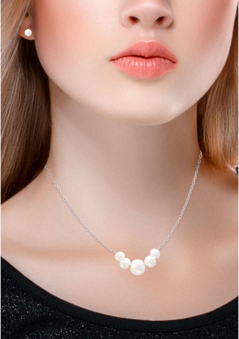 Fresh Water Pearl Necklace Earring 2-Piece Set in Sterling Silver
