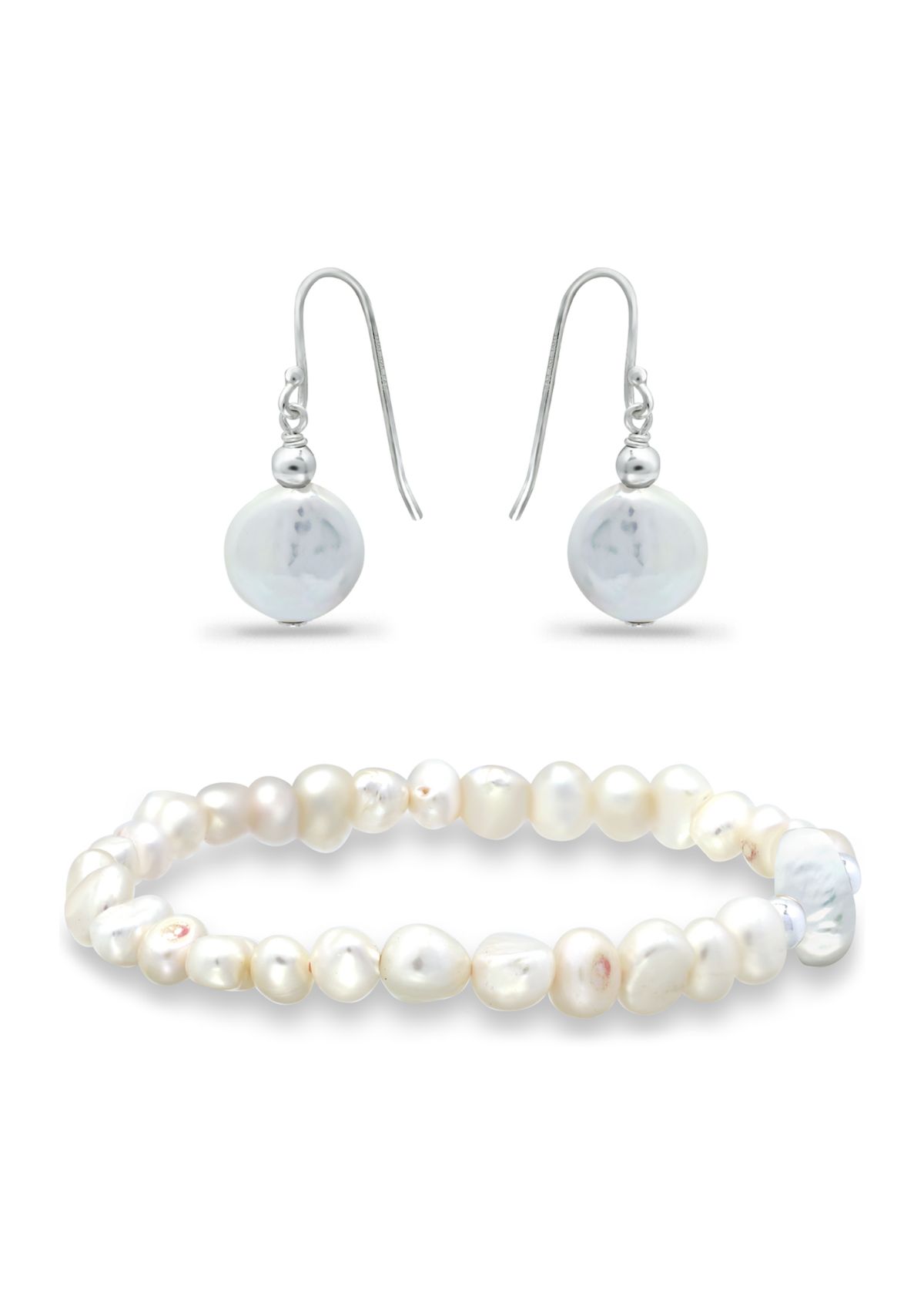2 Piece Freshwater Pearl Earrings and Bracelet Set in Sterling Silver