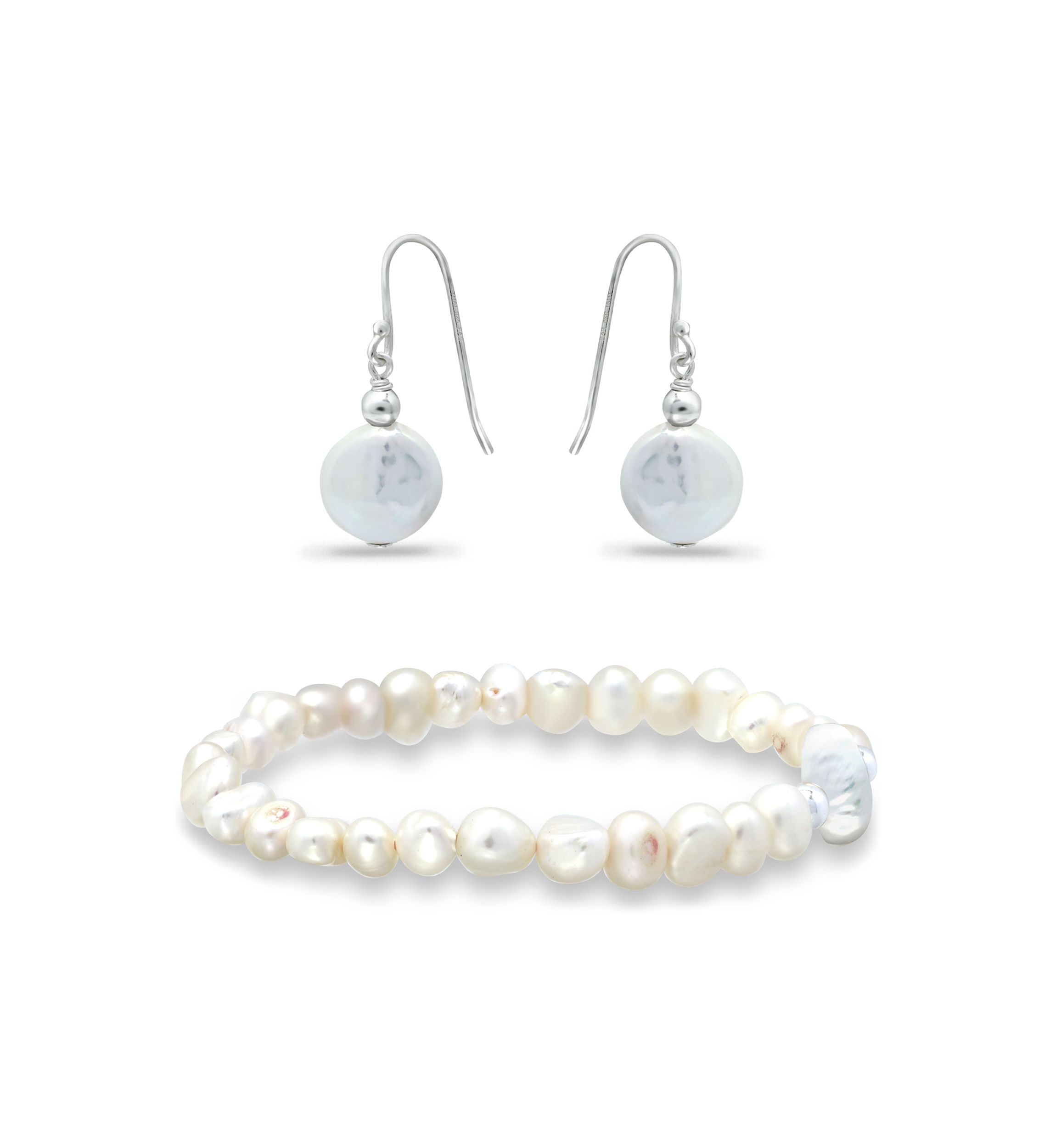 2 Piece Freshwater Pearl Earrings and Bracelet Set in Sterling Silver