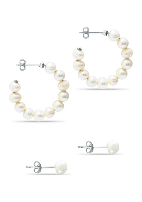 Belk & Co. Fresh Water Pearl Hoop and Stud Earrings 2-PIece Set in