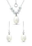 Fresh Water Pearl and Silver Bead Necklace Earring 2-Piece Set in Sterling Silver