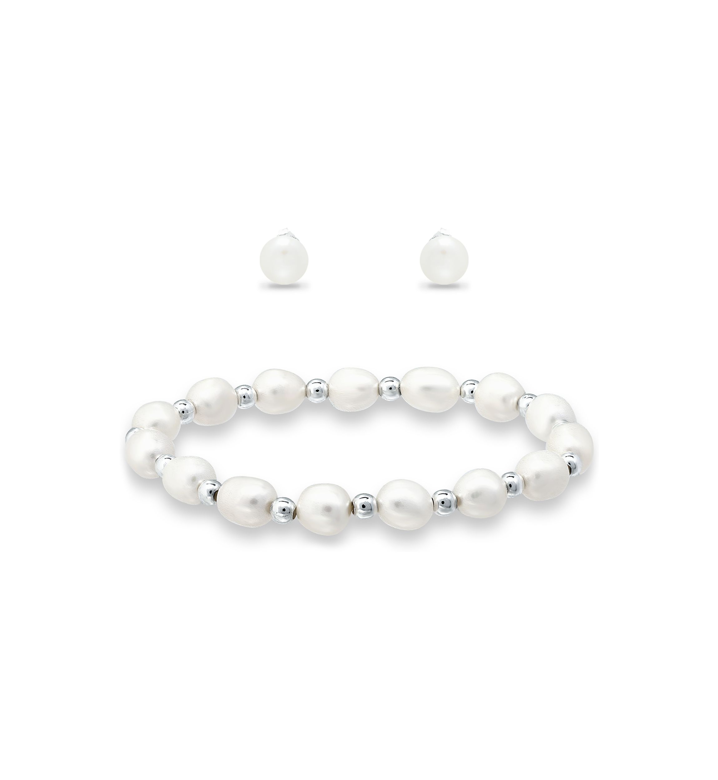 2 Piece Freshwater Pearl Bracelet and Stud Earrings Set