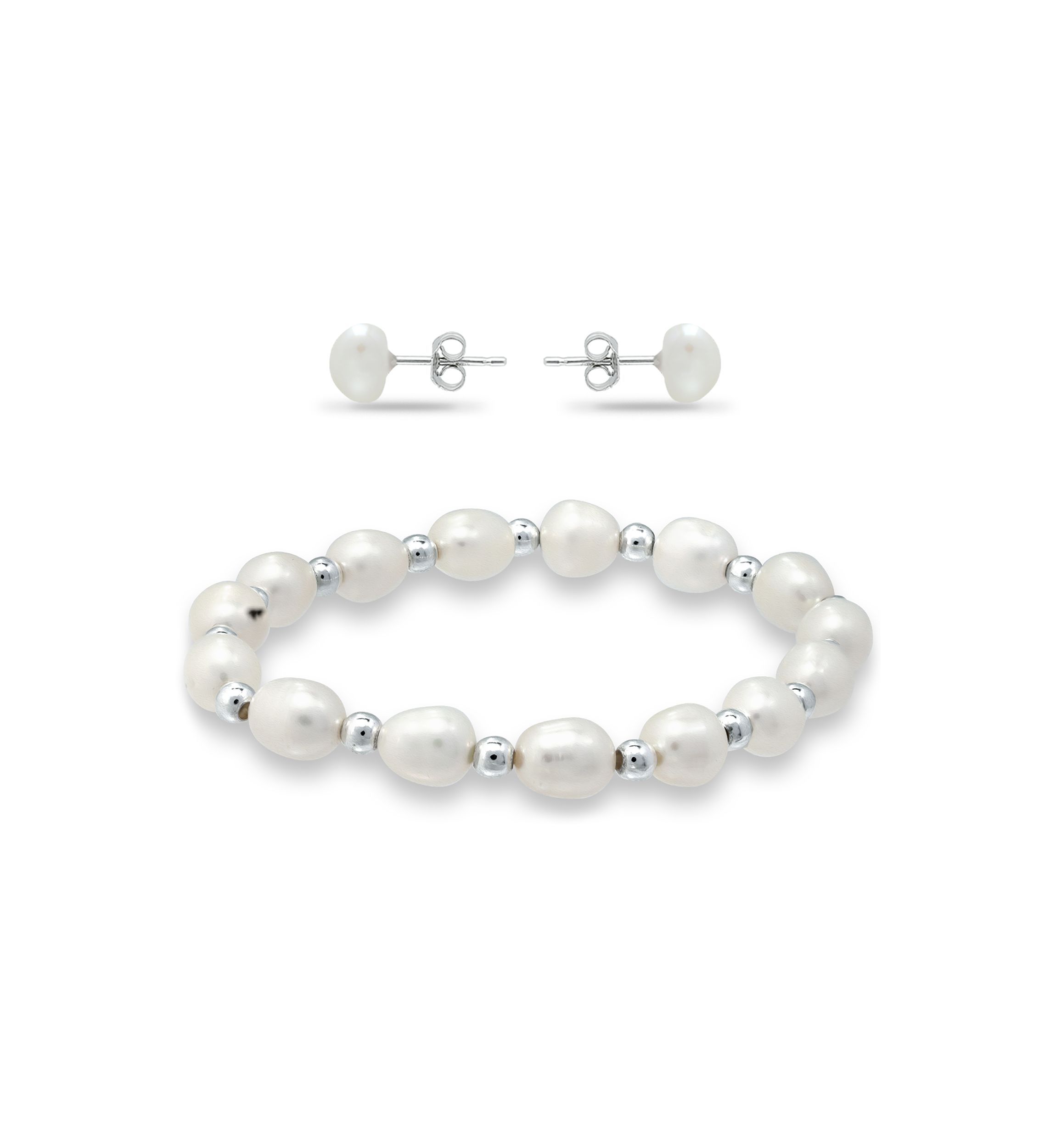 2 Piece Freshwater Pearl Bracelet and Stud Earrings Set