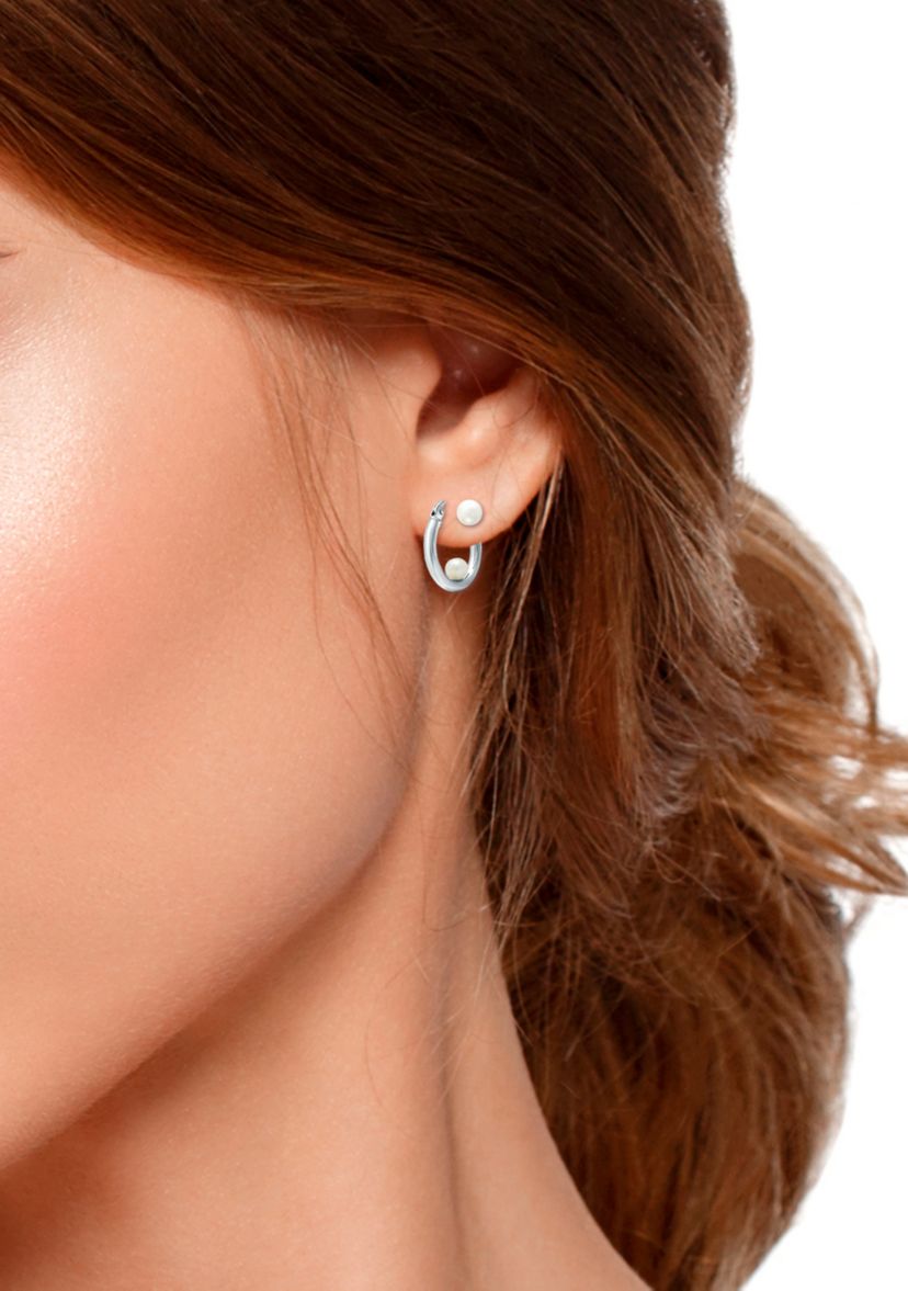 2 Piece Freshwater Pearl Stud and Hoop Earrings Set in Sterling Silver