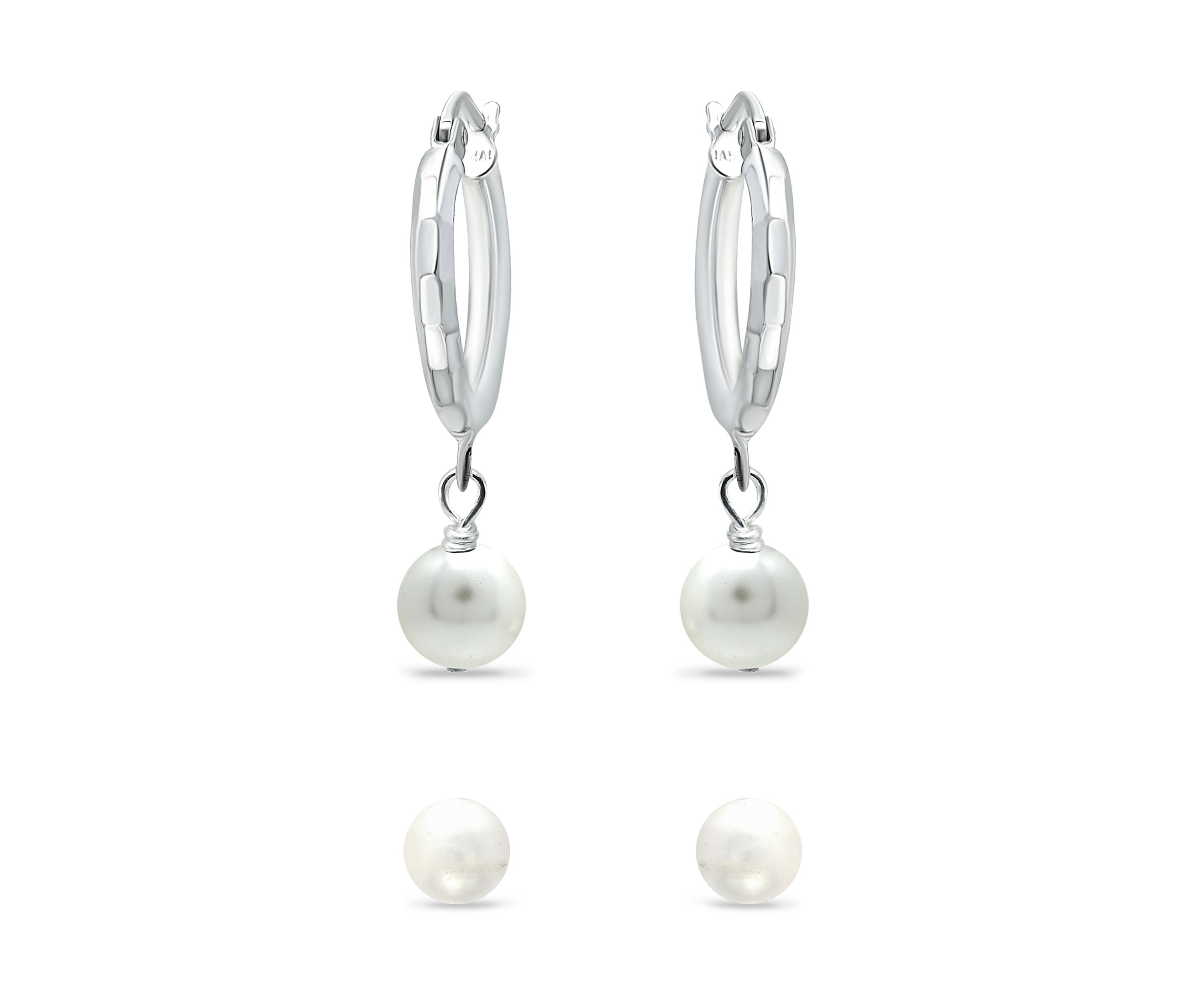 	  2 Piece Freshwater Pearl Stud and Drop Hoop Earrings Set in Sterling Silver 