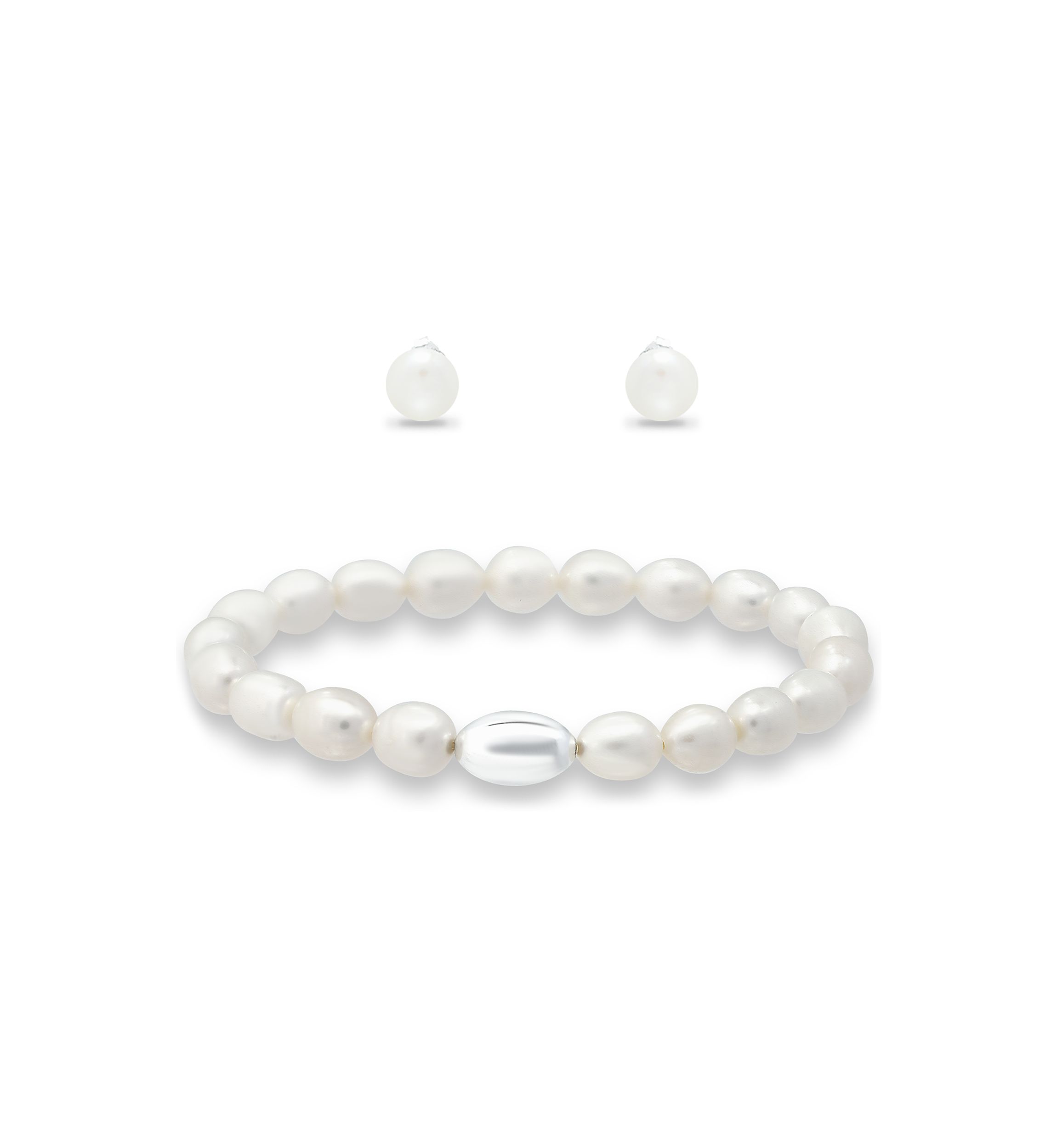 2 Piece Freshwater Pearl Stud and Bracelet Set