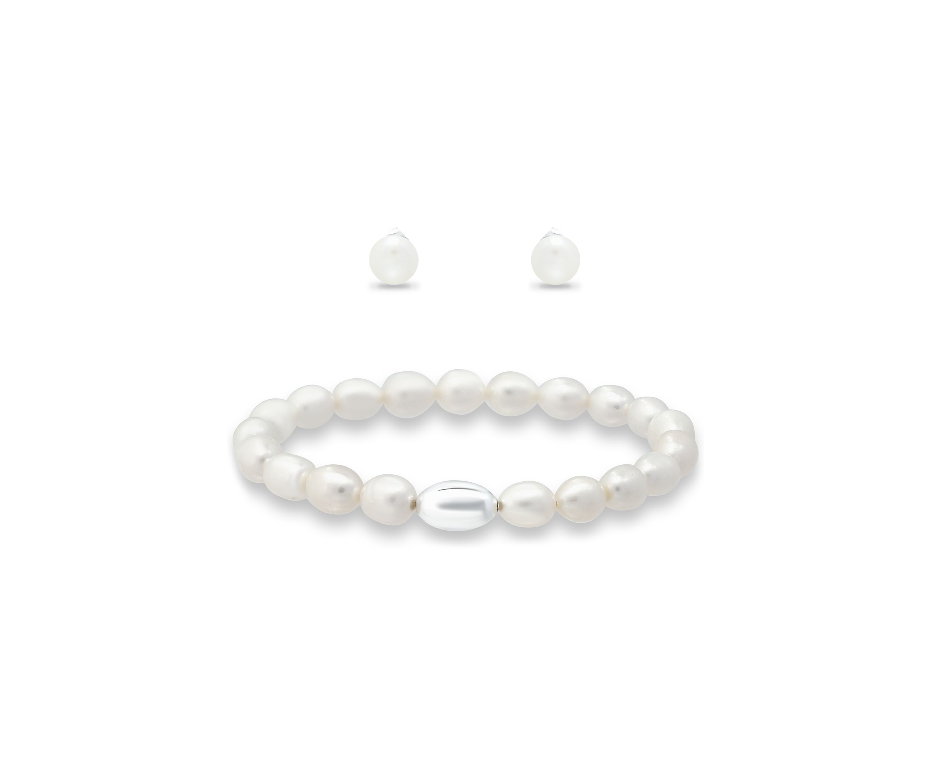 2 Piece Freshwater Pearl Stud and Bracelet Set
