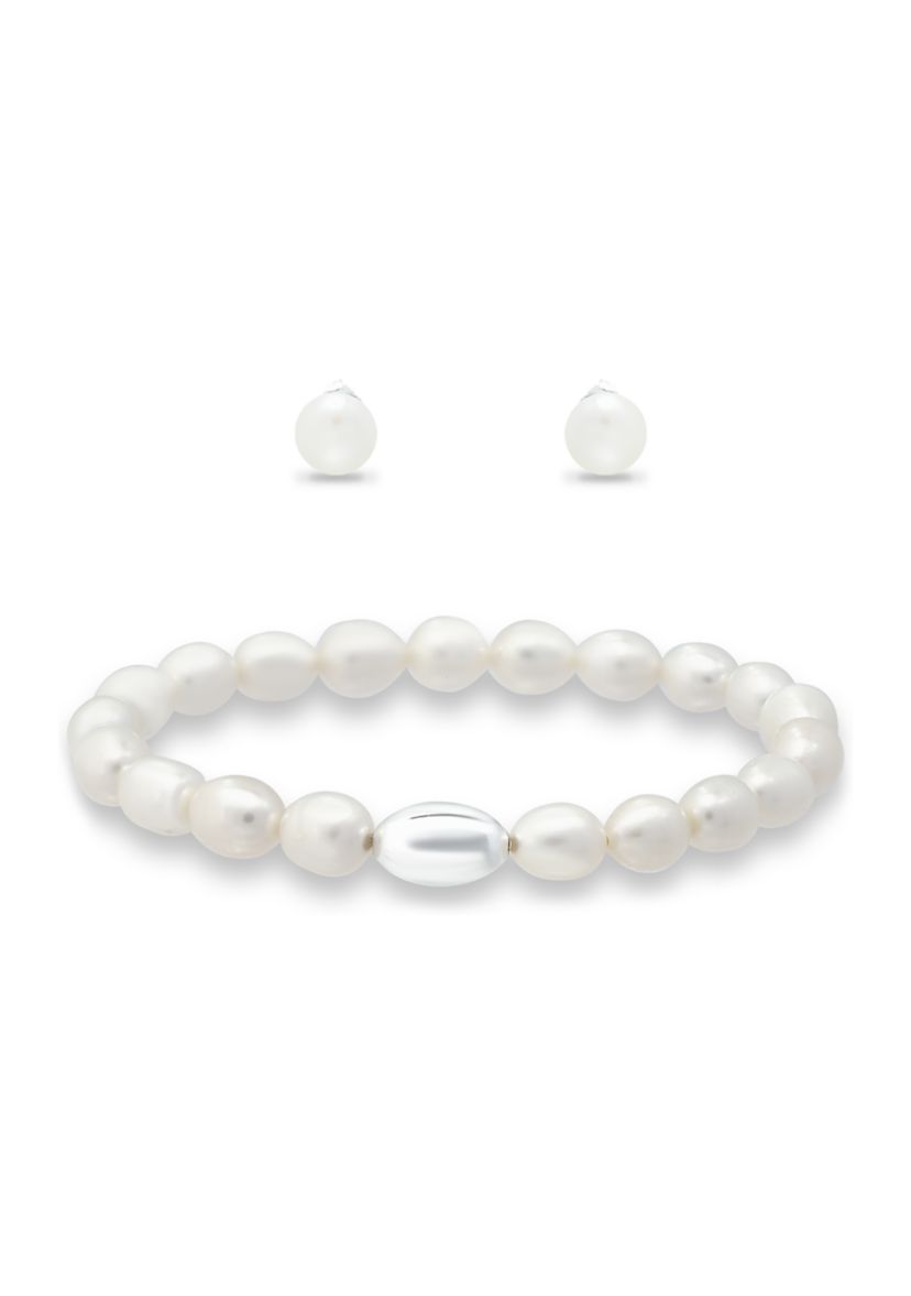 2 Piece Freshwater Pearl Stud and Bracelet Set