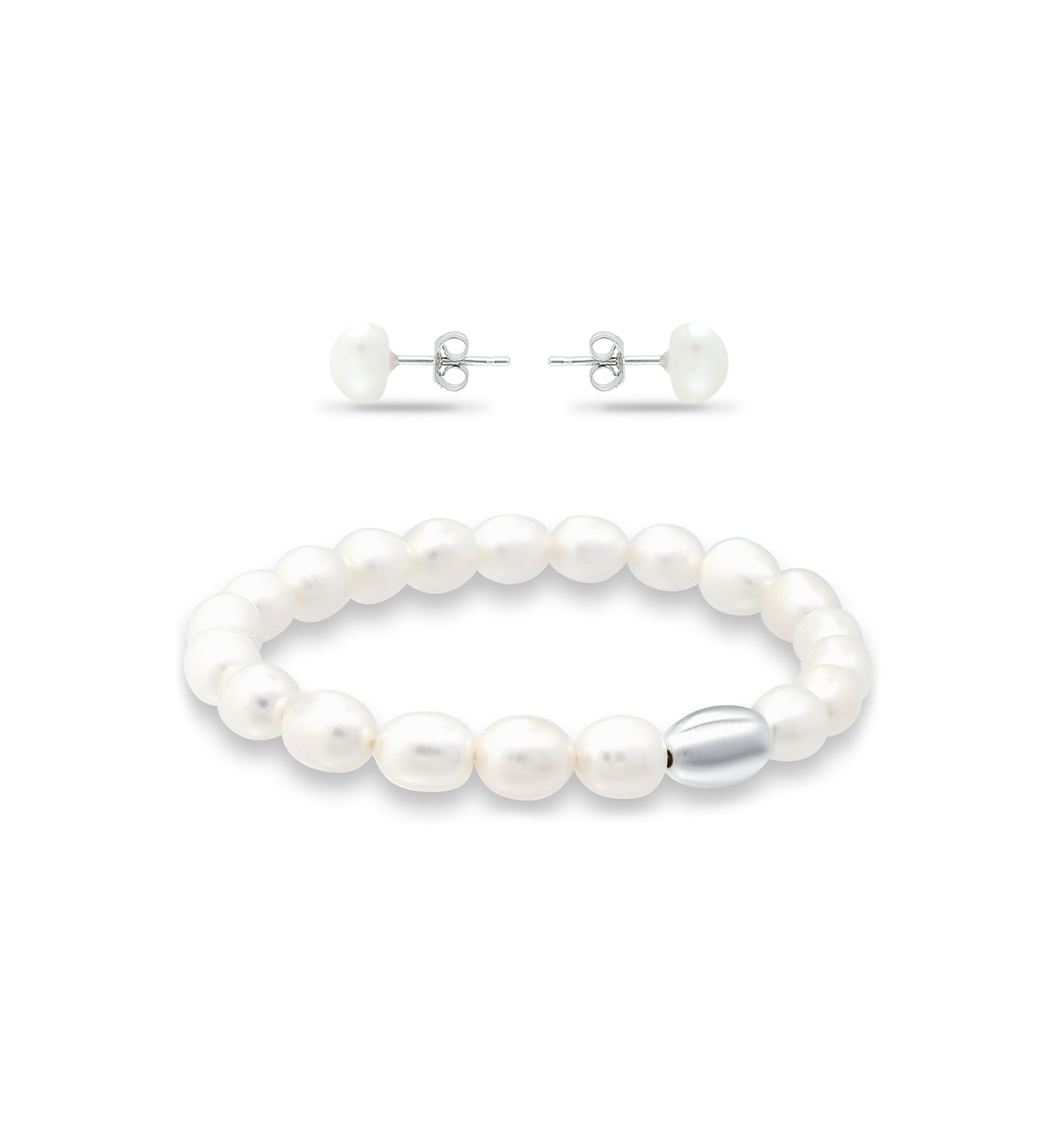 2 Piece Freshwater Pearl Stud and Bracelet Set