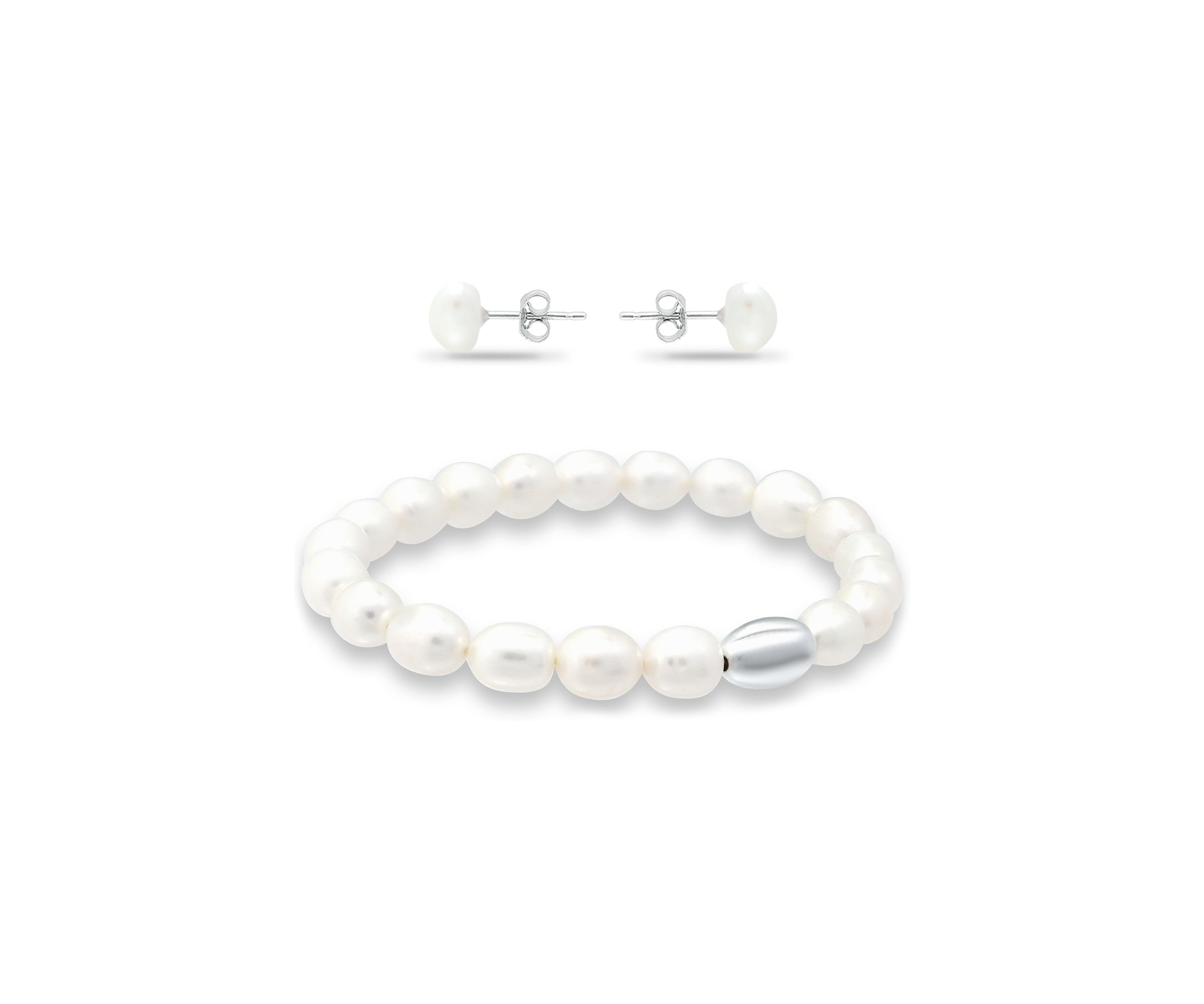 2 Piece Freshwater Pearl Stud and Bracelet Set