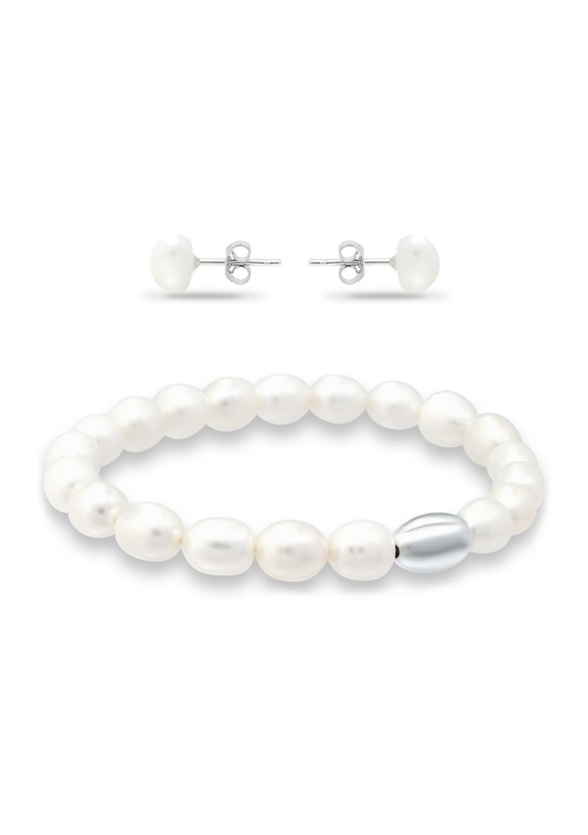 2 Piece Freshwater Pearl Stud and Bracelet Set