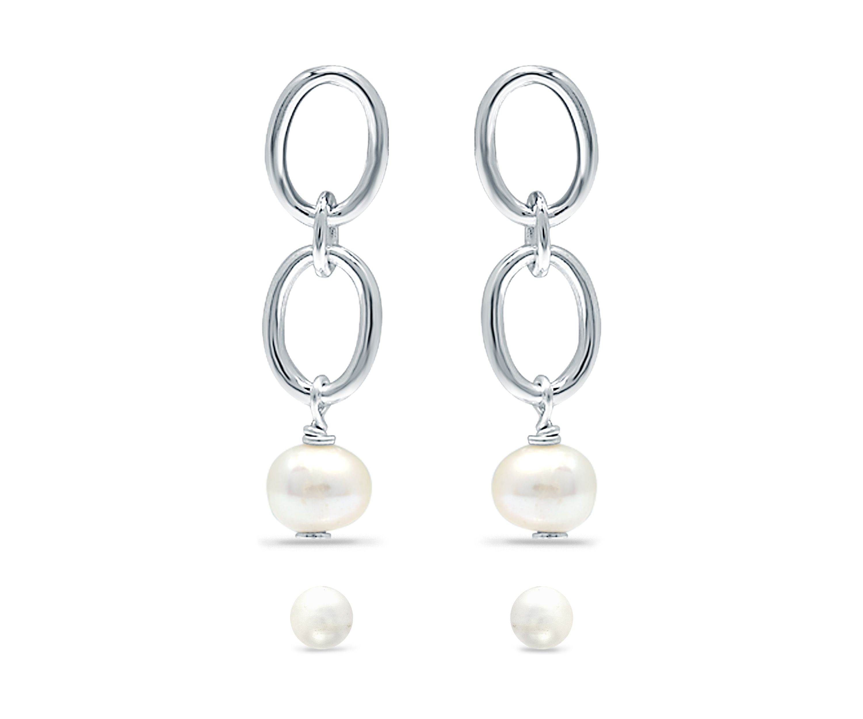  2 Piece Freshwater Pearl Stud and Drop Earrings Set in Sterling Silver 