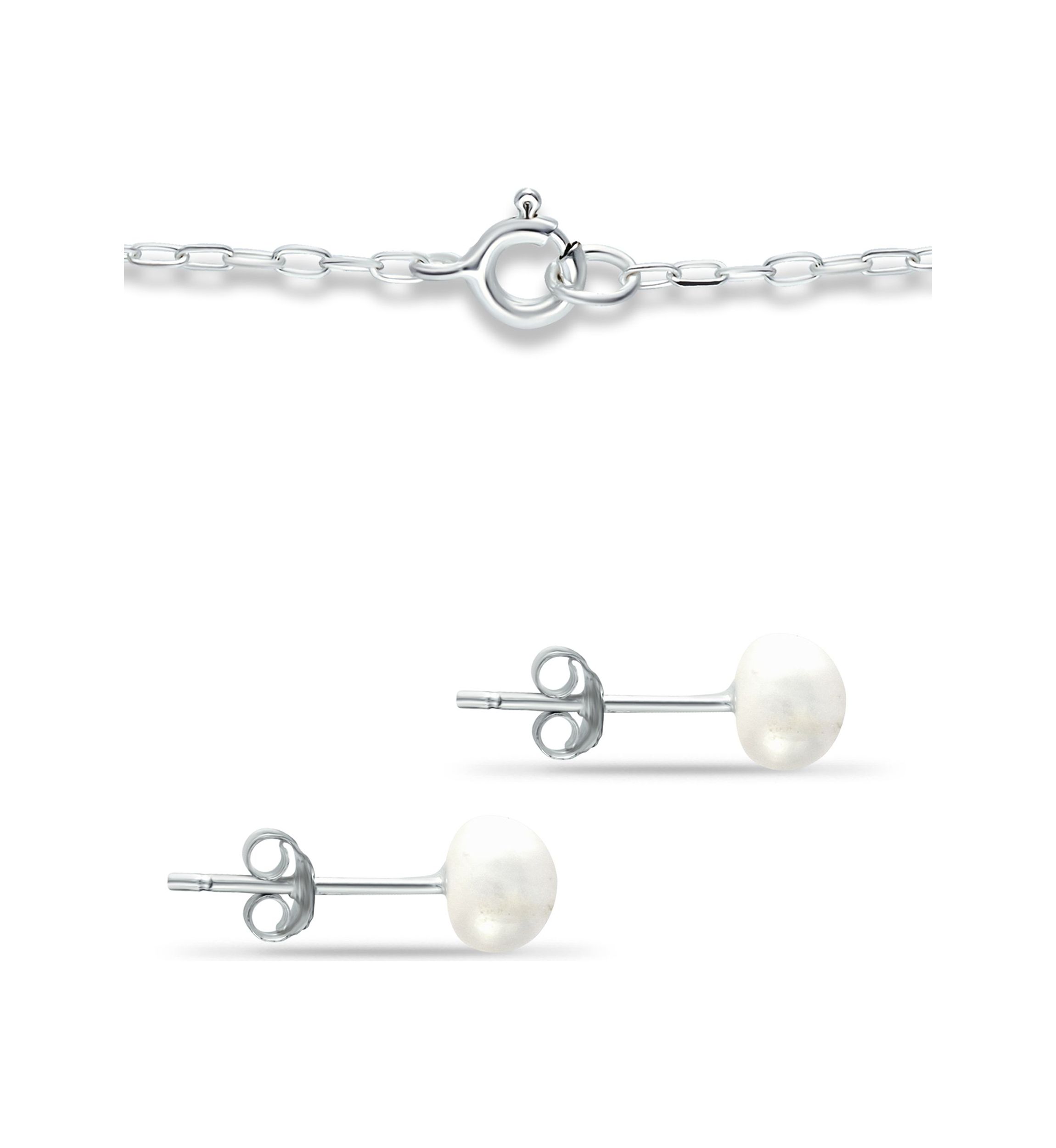 Fresh Water Pearl Paper Clip Chain Bracelet and Stud Earrings, 2PC Set, Sterling Silver