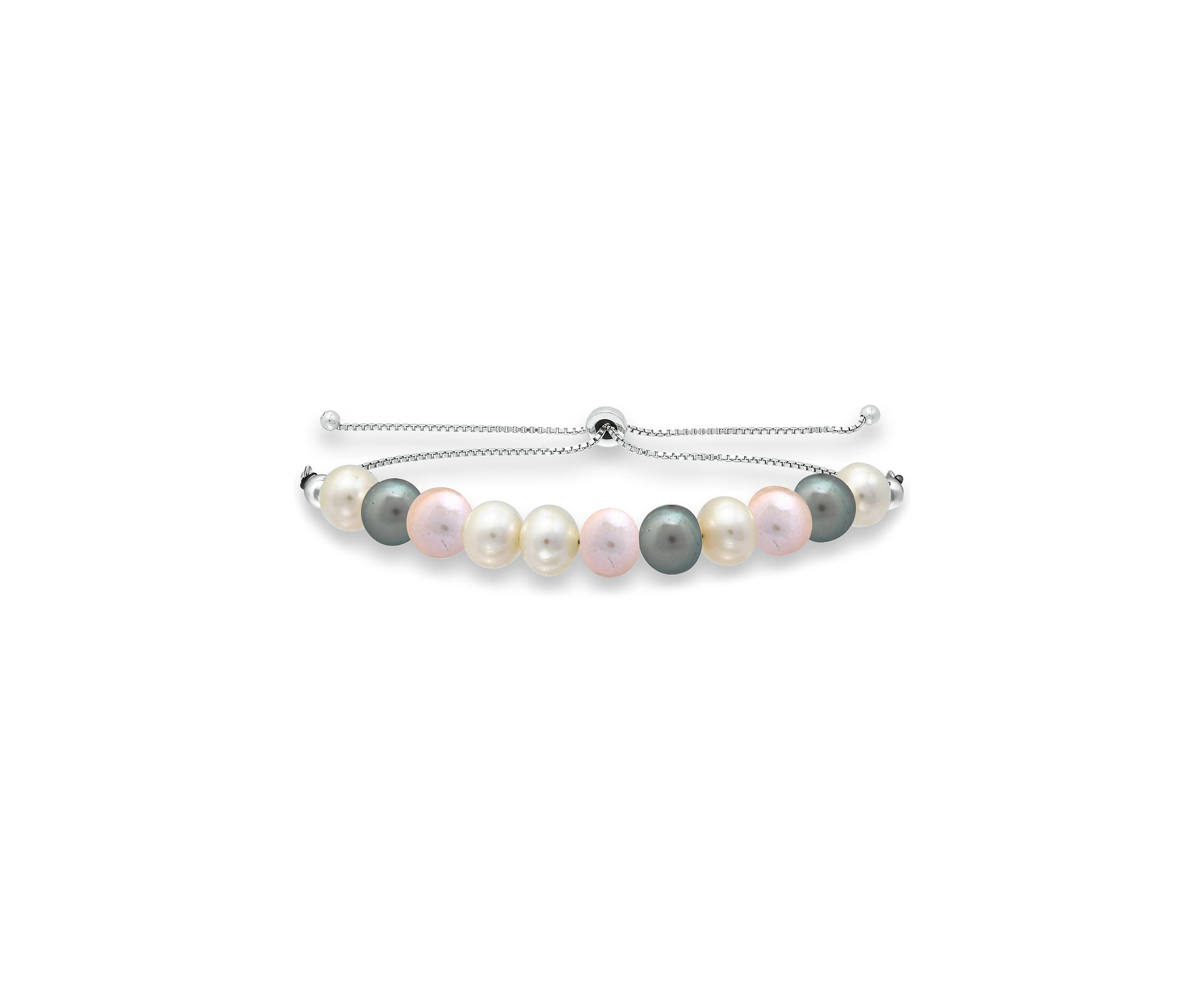 8.5-9 Millimeter Freshwater Multicolor Pearl Strand Bolo Bracelet in Sterling Silver
