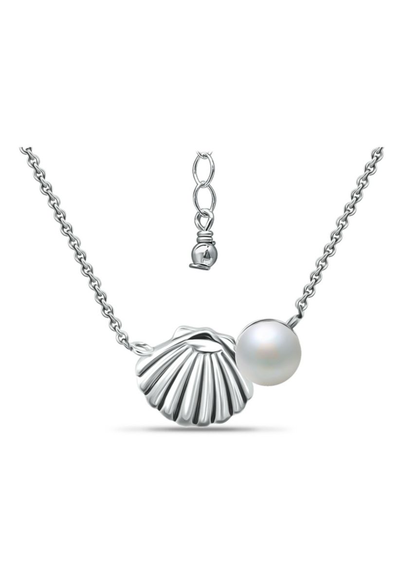 6mm Freshwater Pearl & Seashell Necklace 16" with 2" Extender, Sterling Silver