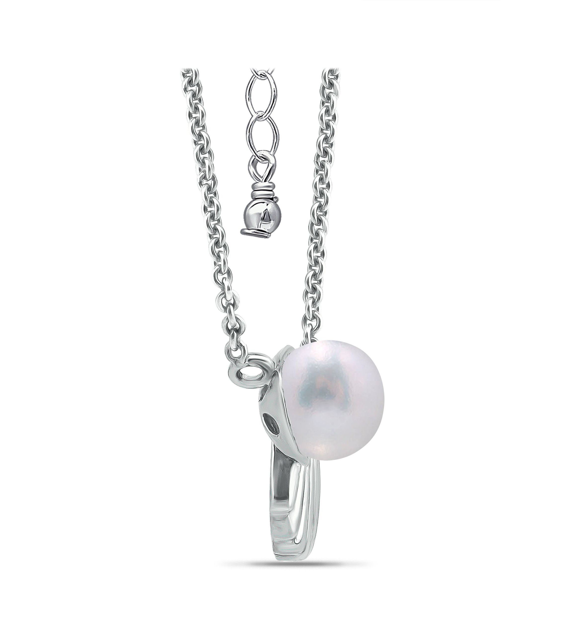 6mm Freshwater Pearl & Seashell Necklace 16" with 2" Extender, Sterling Silver