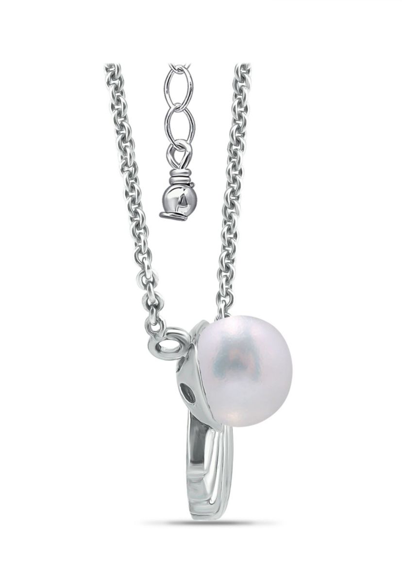 6mm Freshwater Pearl & Seashell Necklace 16" with 2" Extender, Sterling Silver