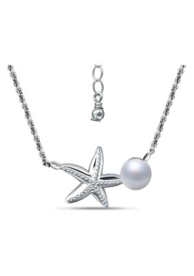 Belk & Co 6mm Freshwater Pearl & Starfish Necklace 16" with 2" Extender, Sterling Silver