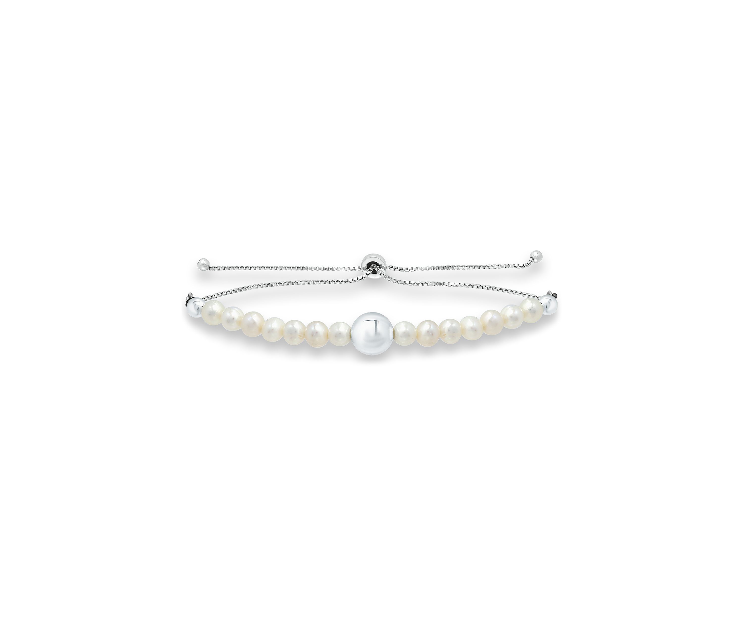 4-4.5 mm Freshwater Pearl and Silver Bead Bolo Bracelet in Sterling Silver