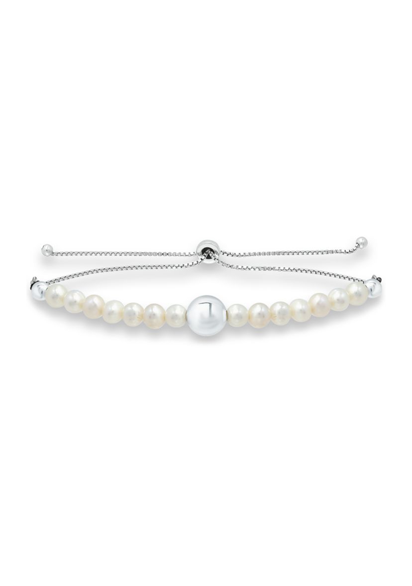 4-4.5 mm Freshwater Pearl and Silver Bead Bolo Bracelet in Sterling Silver