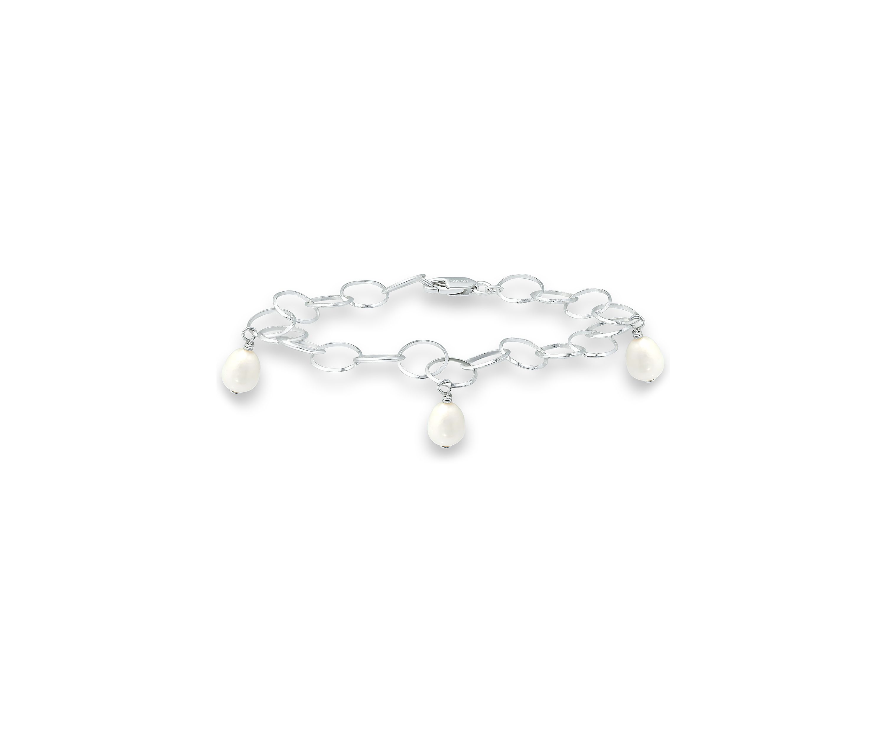10 mm x 8 mm Freshwater Pearl Station Link Chain Bracelet in Sterling Silver