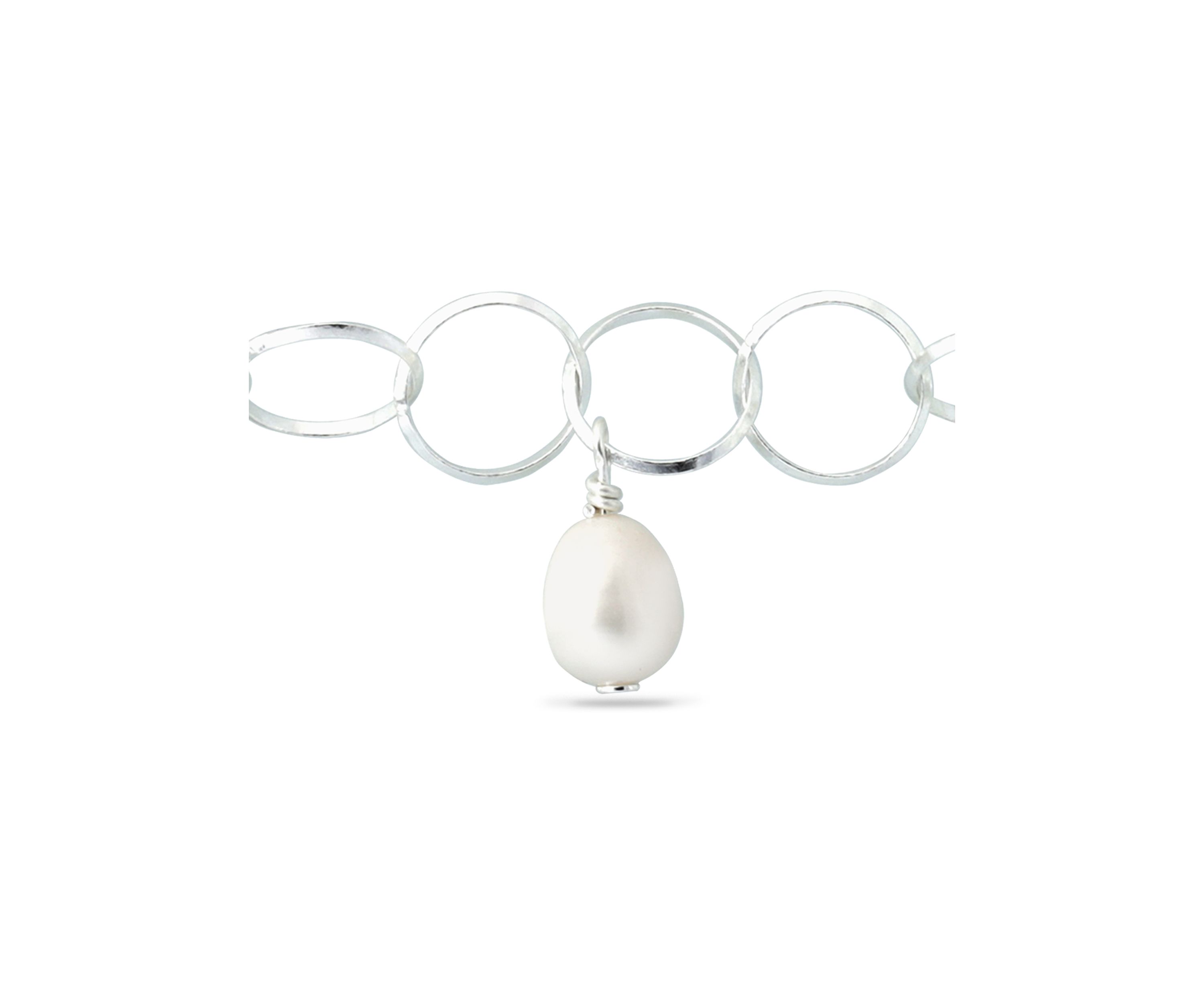 10 mm x 8 mm Freshwater Pearl Station Link Chain Bracelet in Sterling Silver