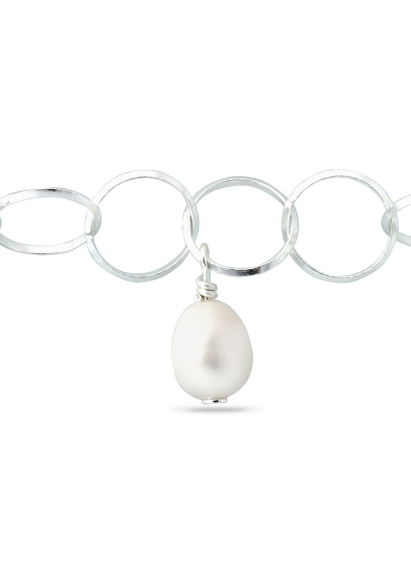 10 mm x 8 mm Freshwater Pearl Station Link Chain Bracelet in Sterling Silver