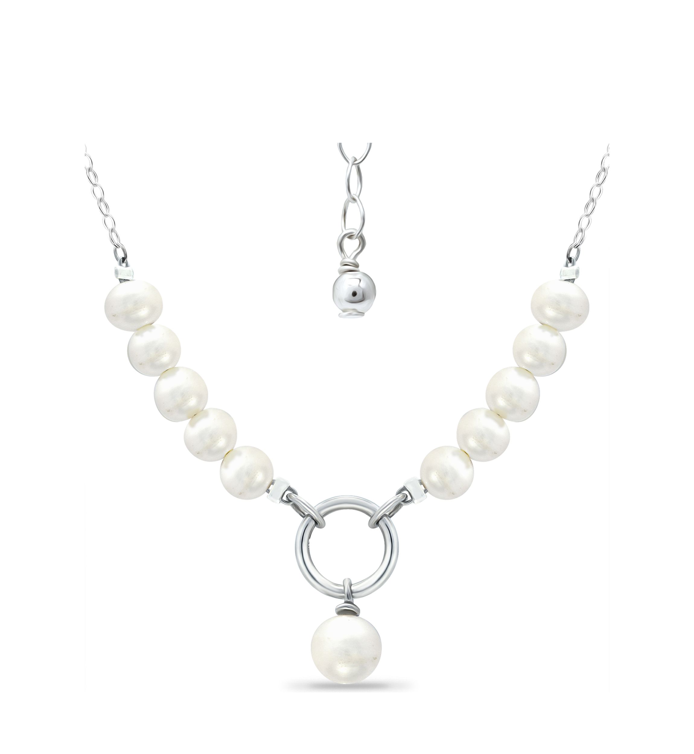 Fresh Water Pearl Link Drop Necklace in Sterling Silver