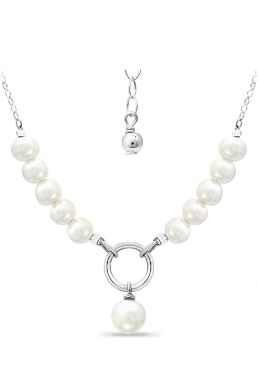 Fresh Water Pearl Link Drop Necklace in Sterling Silver