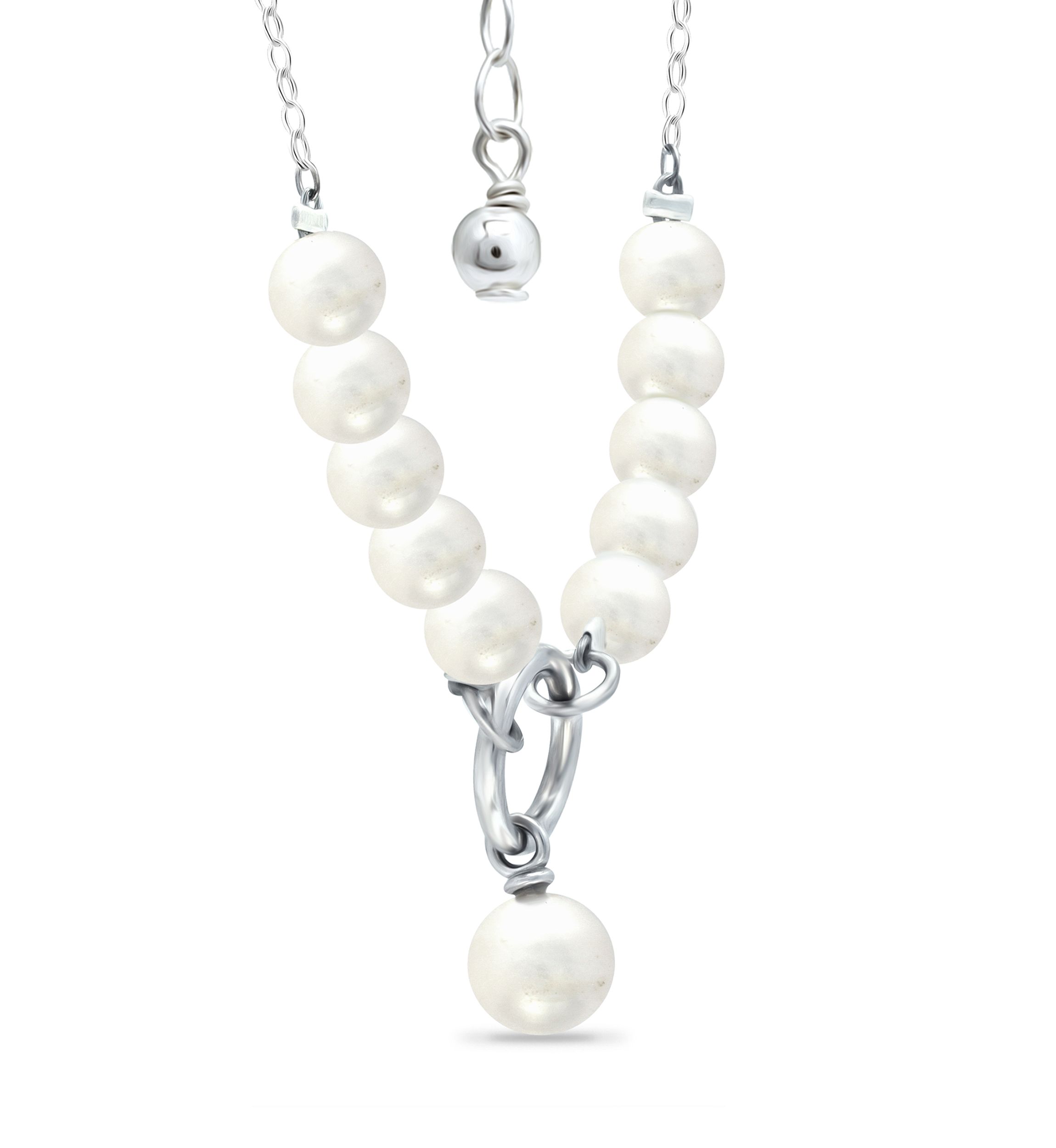 Fresh Water Pearl Link Drop Necklace in Sterling Silver
