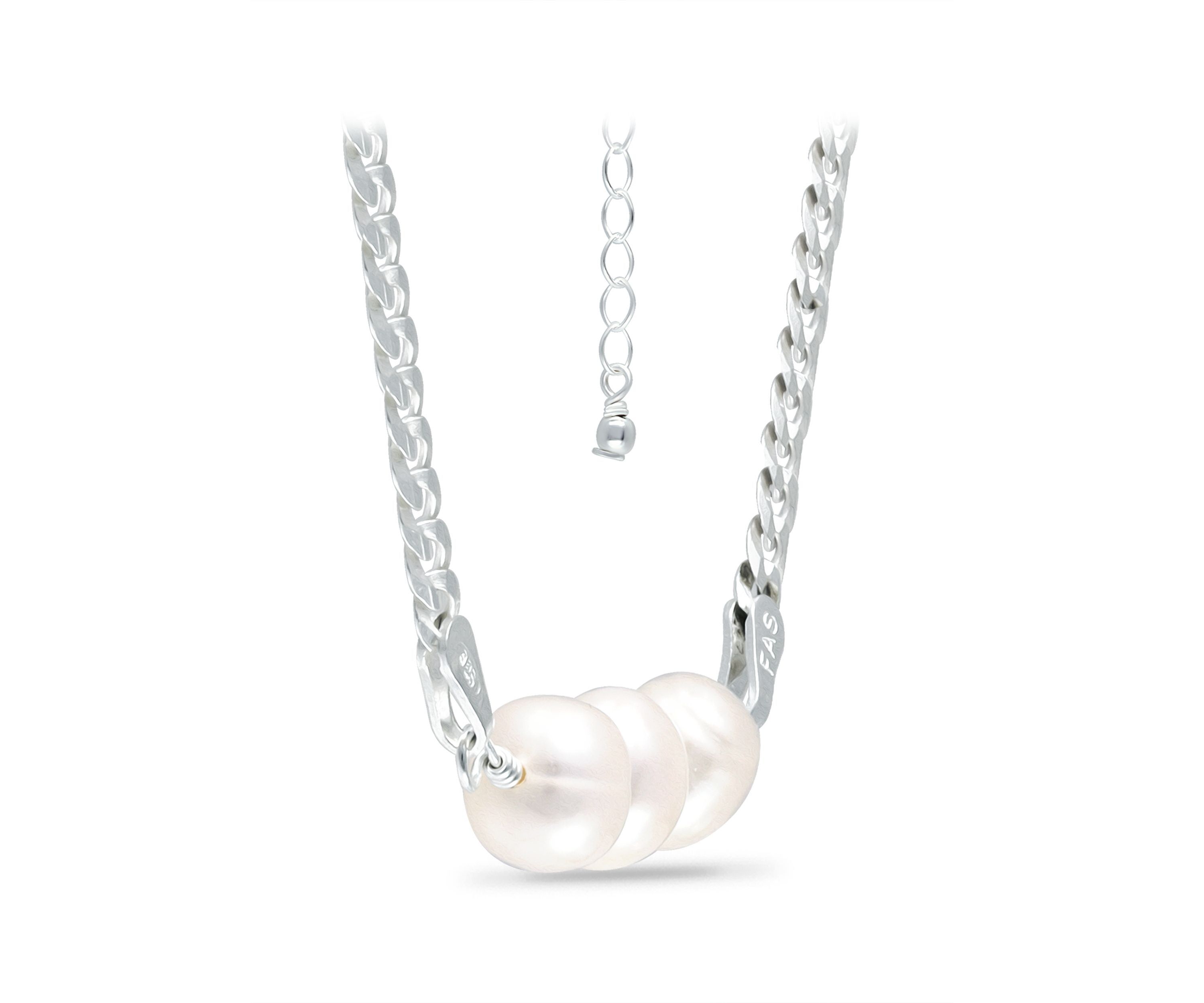 Fresh Water Pearl Curb Chain Necklace, Sterling Silver