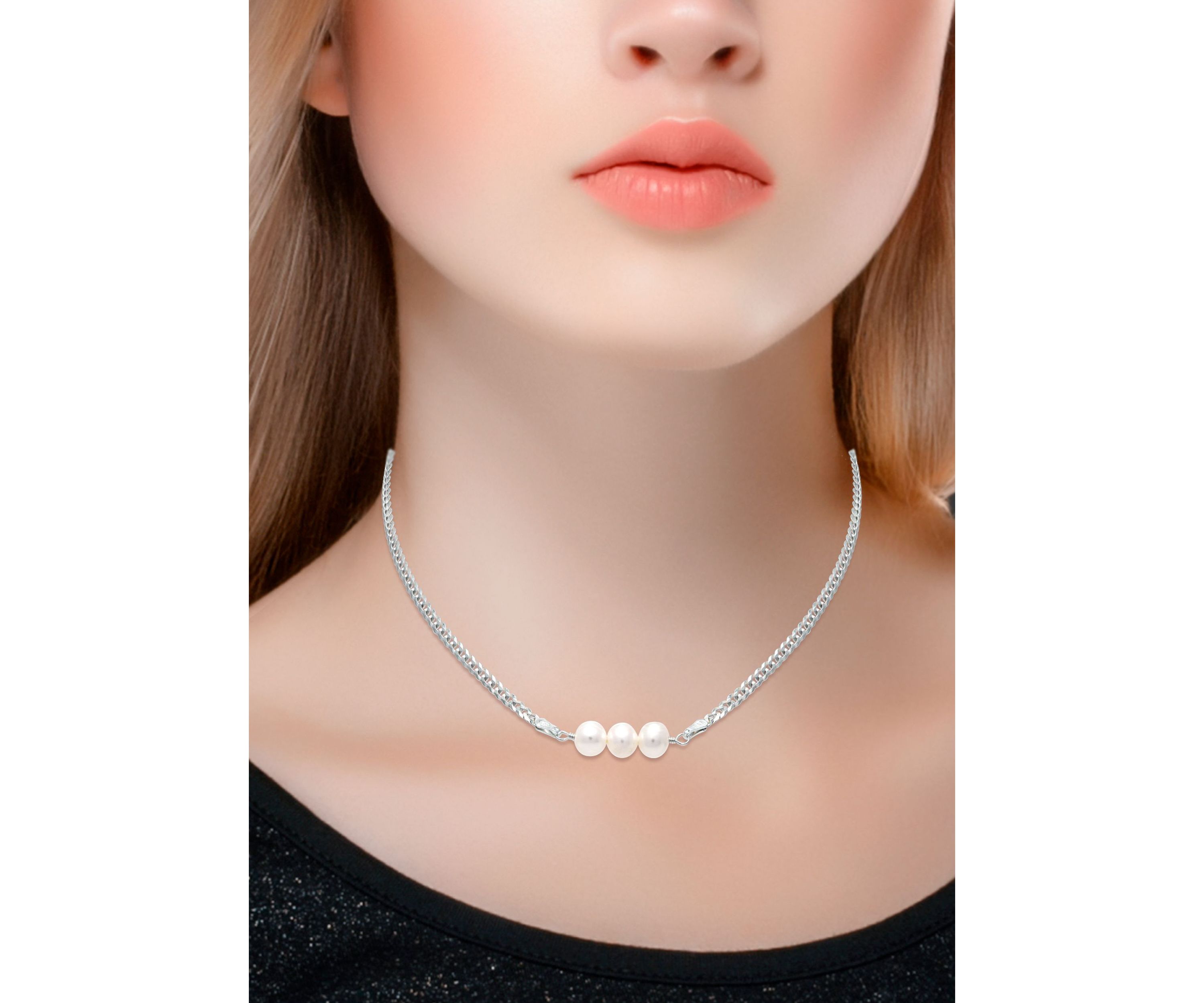 Fresh Water Pearl Curb Chain Necklace, Sterling Silver