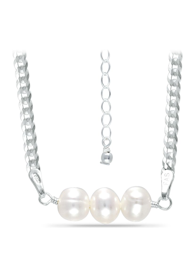 Fresh Water Pearl Curb Chain Necklace, Sterling Silver