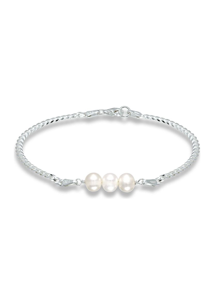 Fresh Water Pearl Curb Chain Bracelet, Sterling Silver