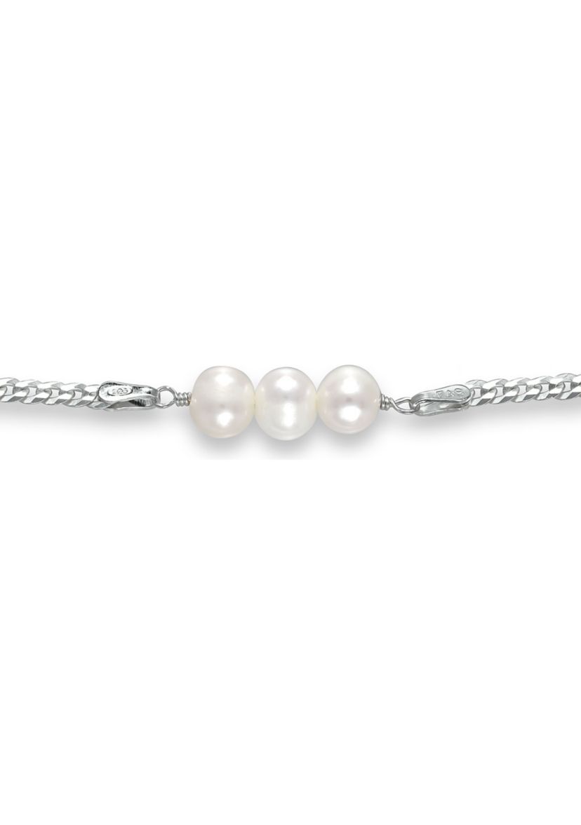 Fresh Water Pearl Curb Chain Bracelet, Sterling Silver