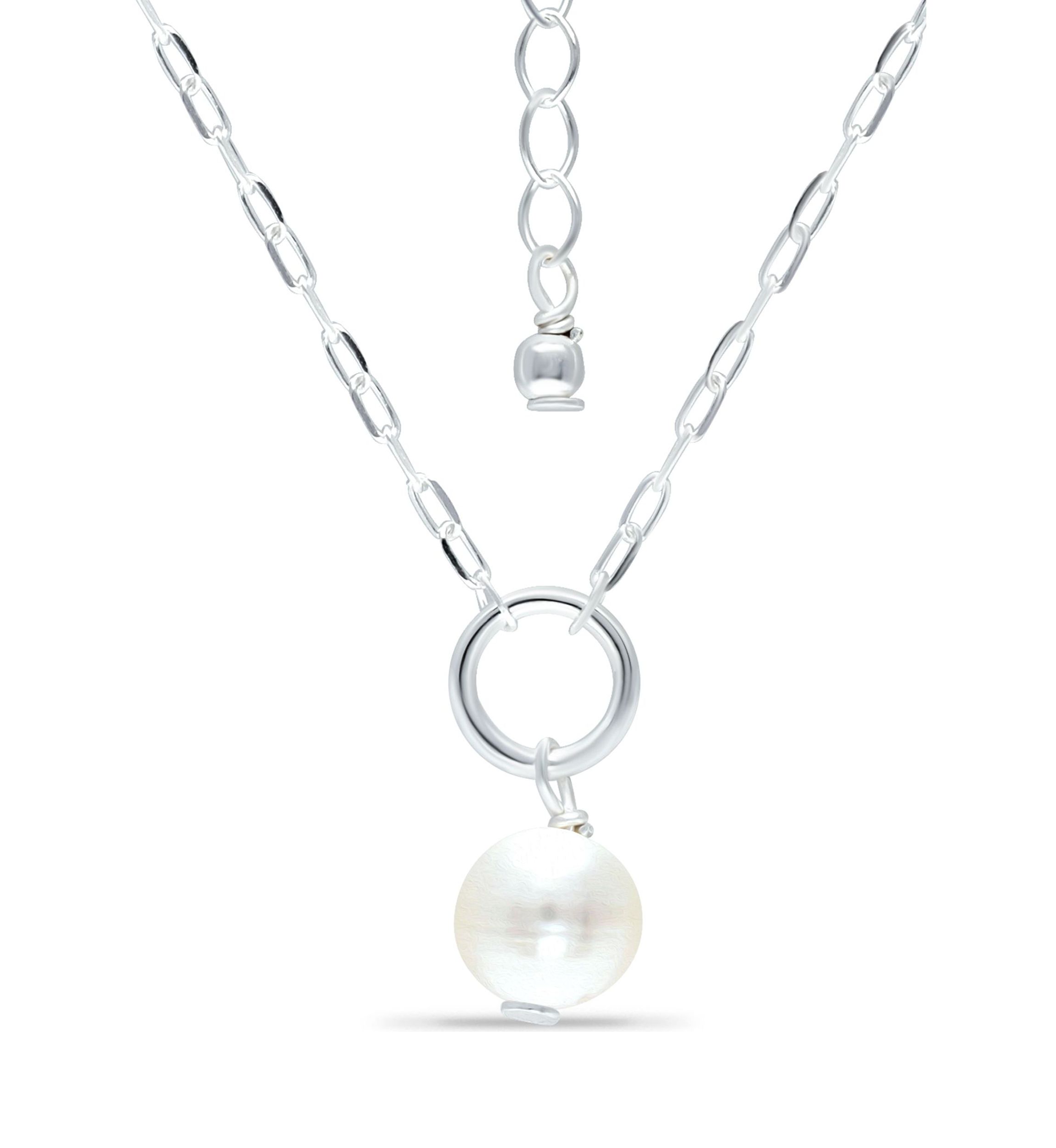 Round Fresh Water Pearl Paper Clip Chain Necklace, Sterling Silver