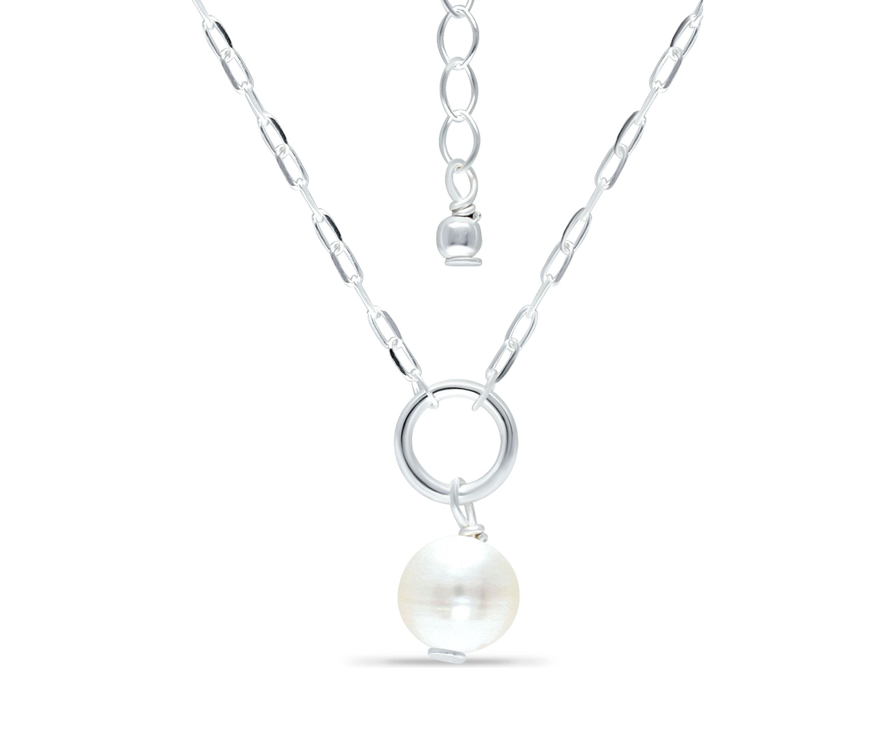 Round Fresh Water Pearl Paper Clip Chain Necklace, Sterling Silver