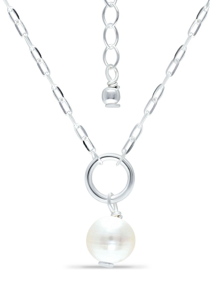 Round Fresh Water Pearl Paper Clip Chain Necklace, Sterling Silver
