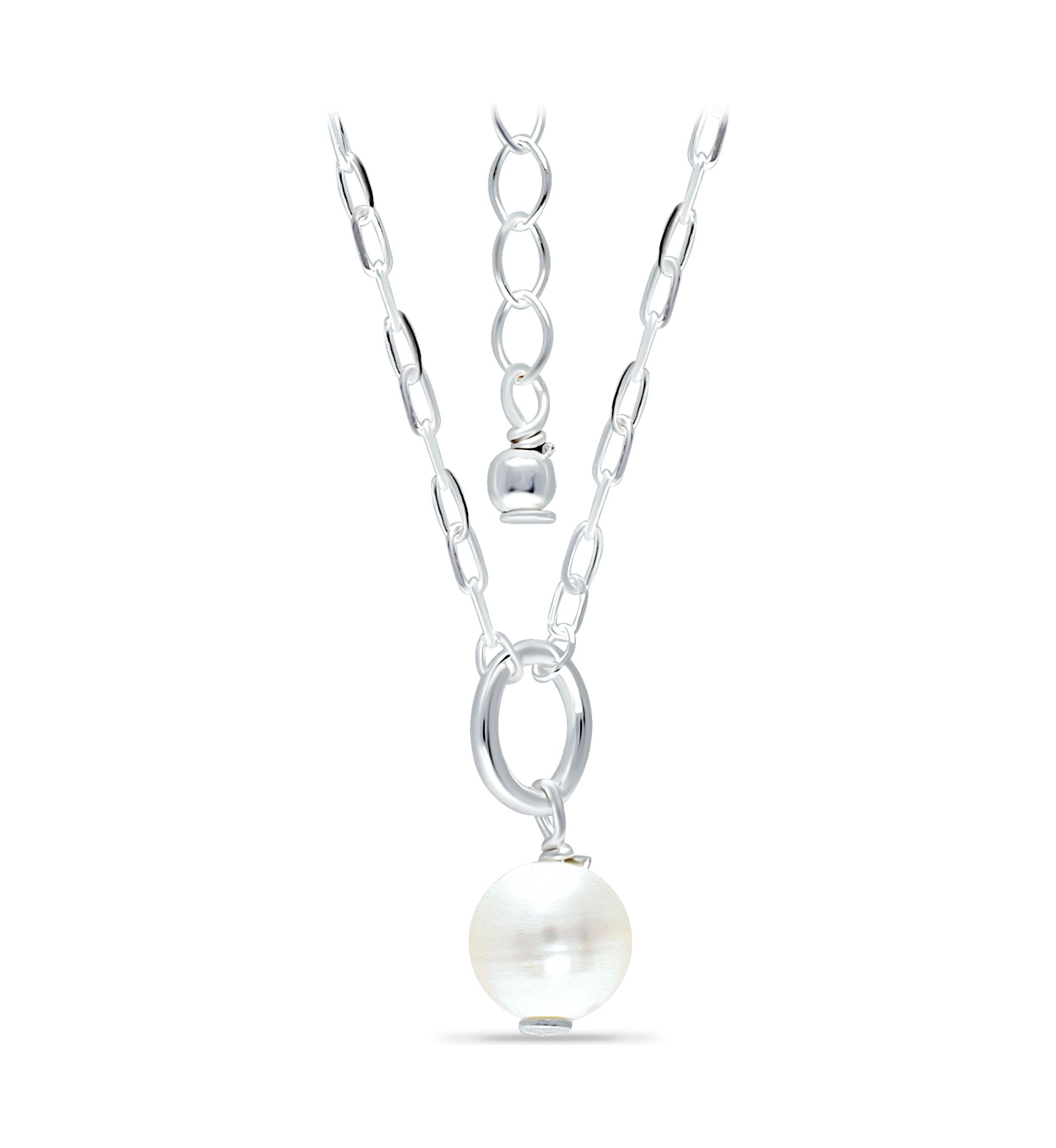 Round Fresh Water Pearl Paper Clip Chain Necklace, Sterling Silver