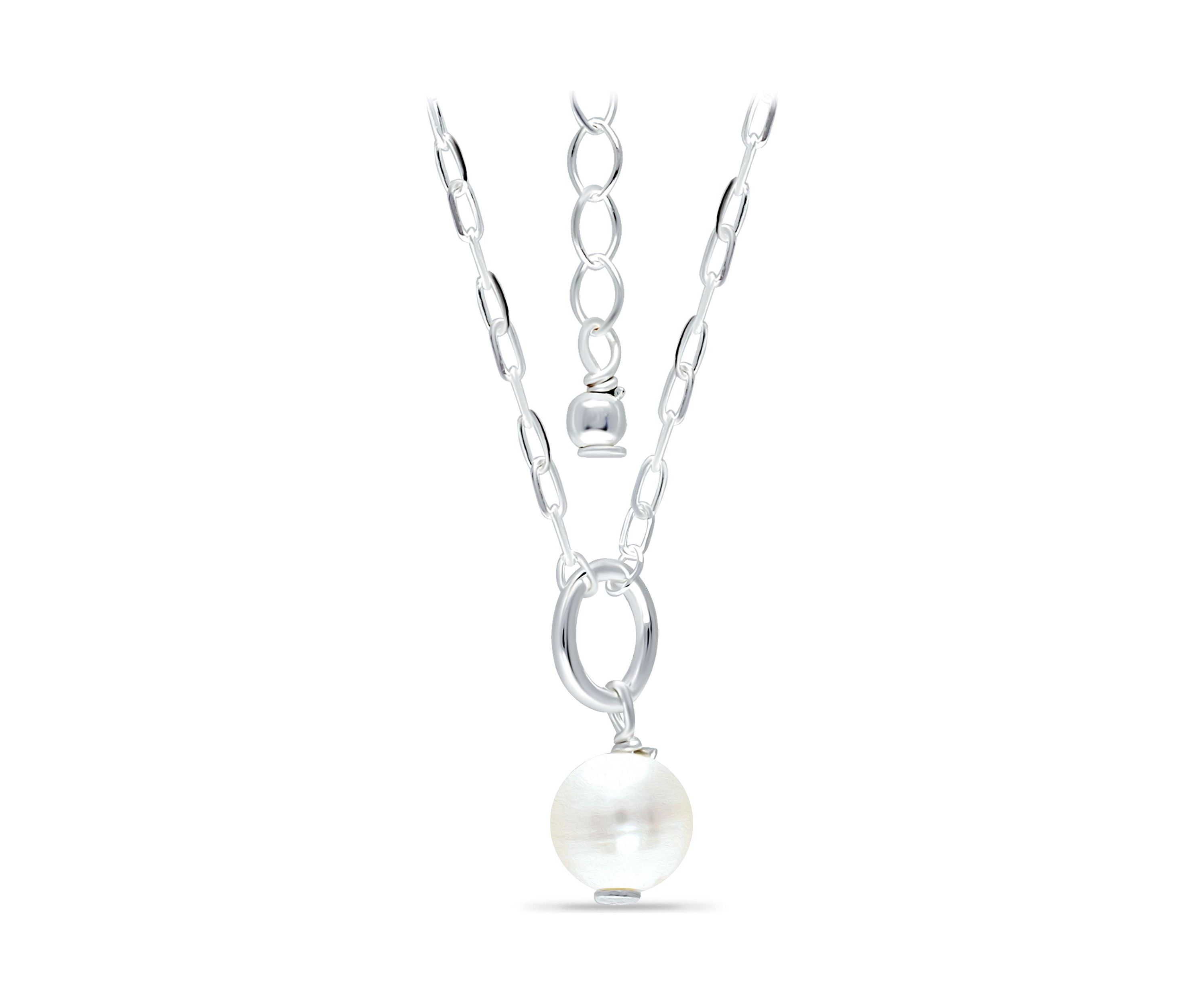 Round Fresh Water Pearl Paper Clip Chain Necklace, Sterling Silver