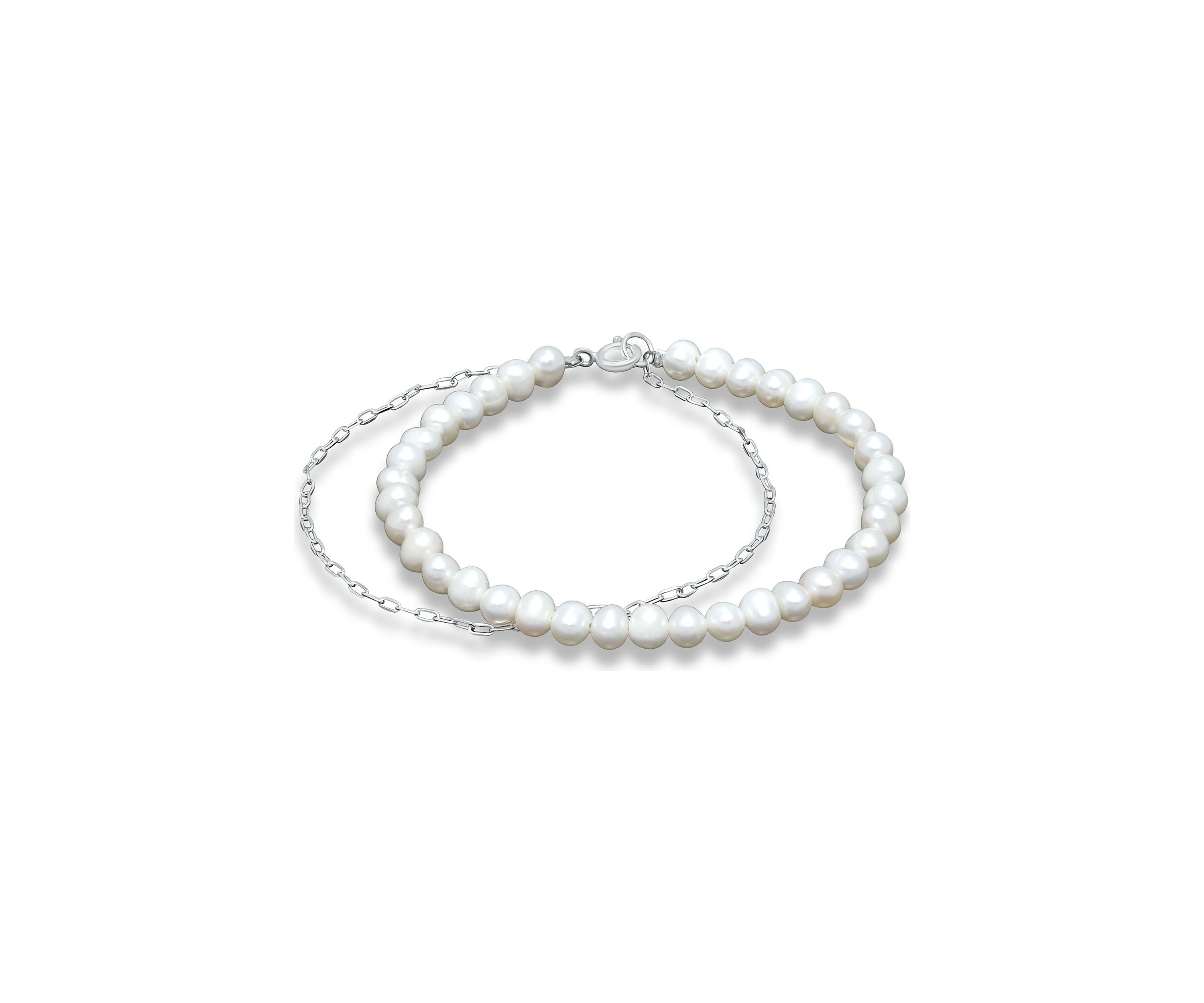 Fresh Water Pearl Paper Clip Chain Layered Bracelet, Sterling Silver