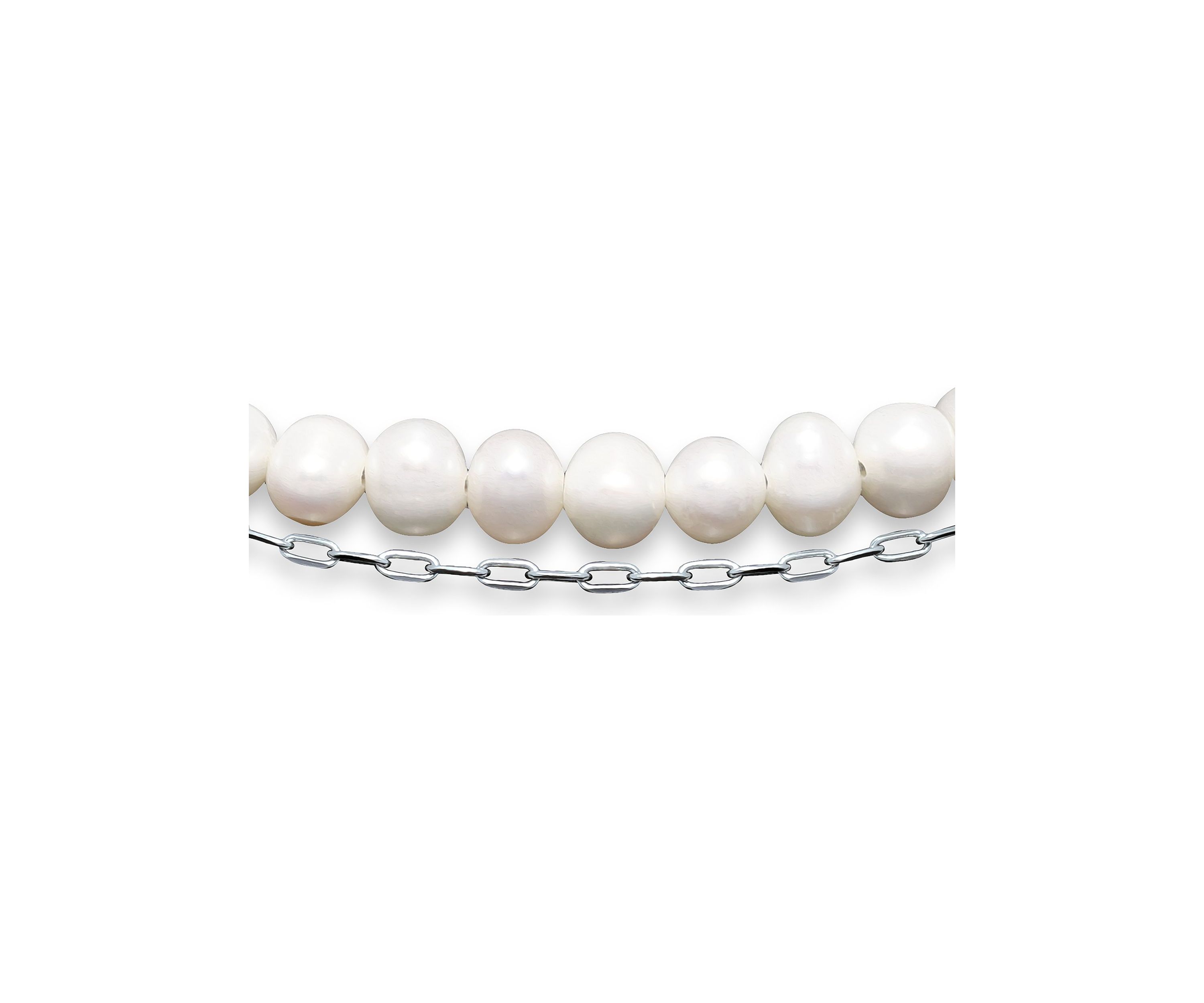Fresh Water Pearl Paper Clip Chain Layered Bracelet, Sterling Silver